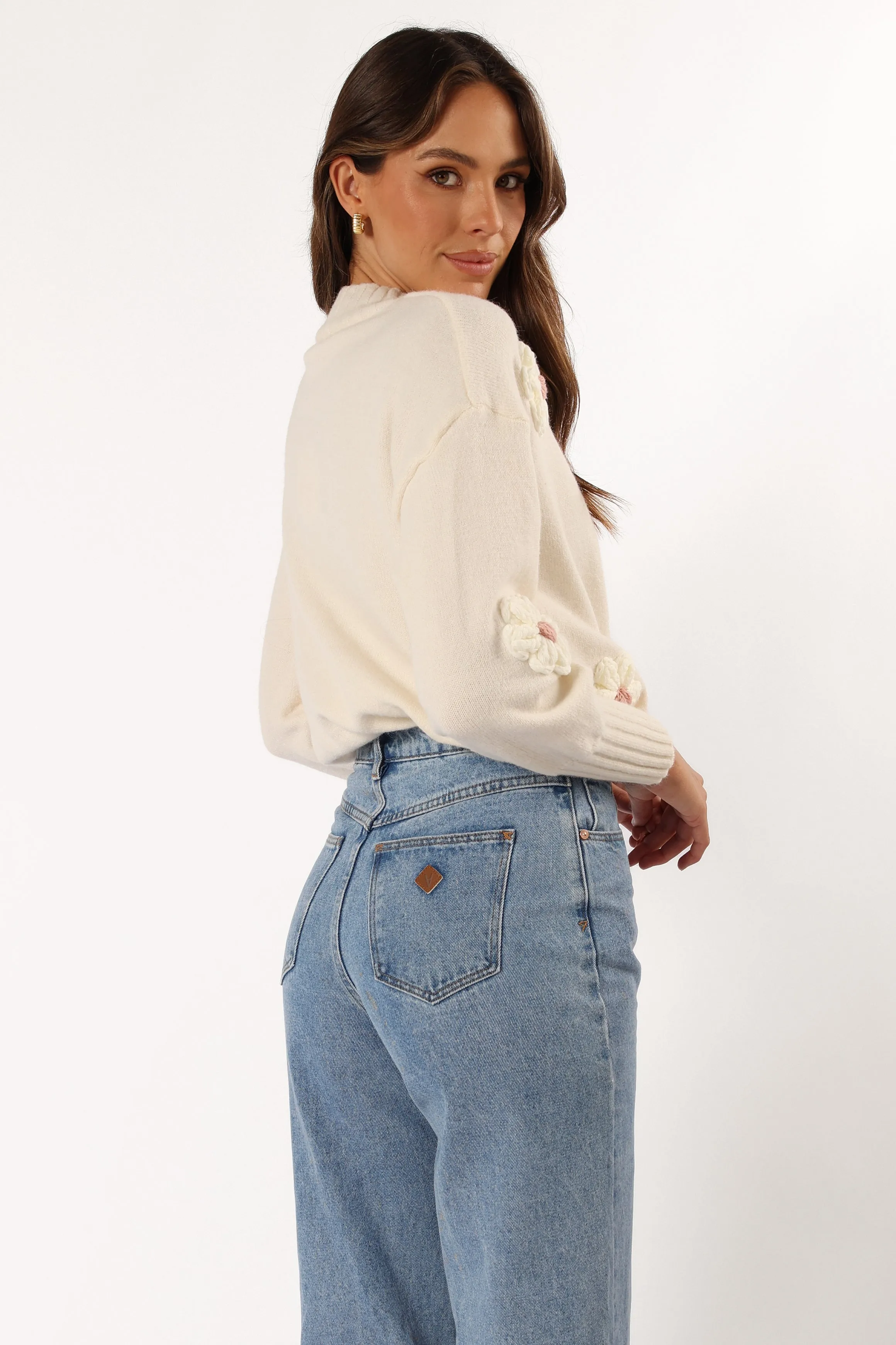 Alto Flower Knit Sweater - White sold by Petal & Pup product image thumbnail 4