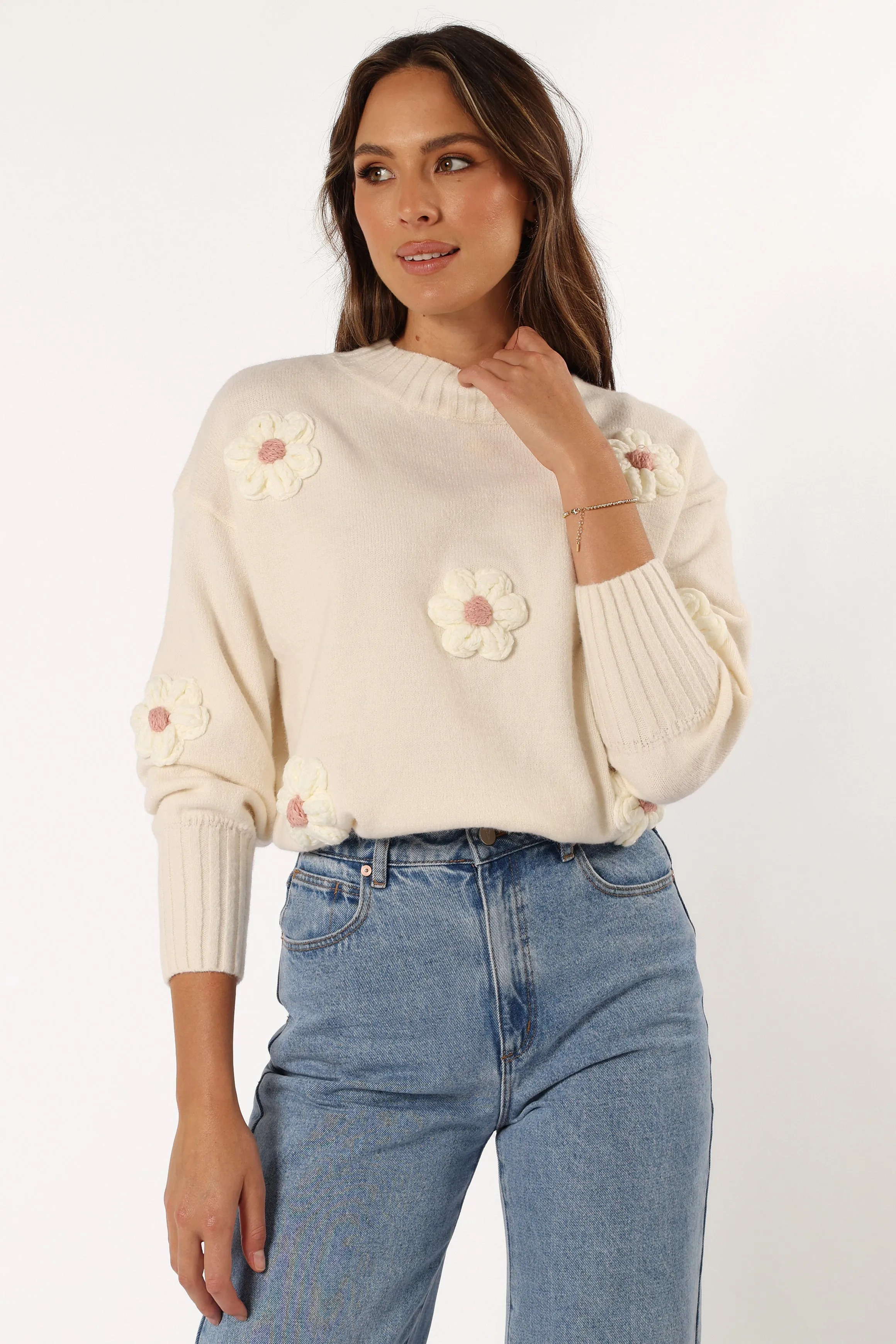 Alto Flower Knit Sweater - White sold by Petal & Pup