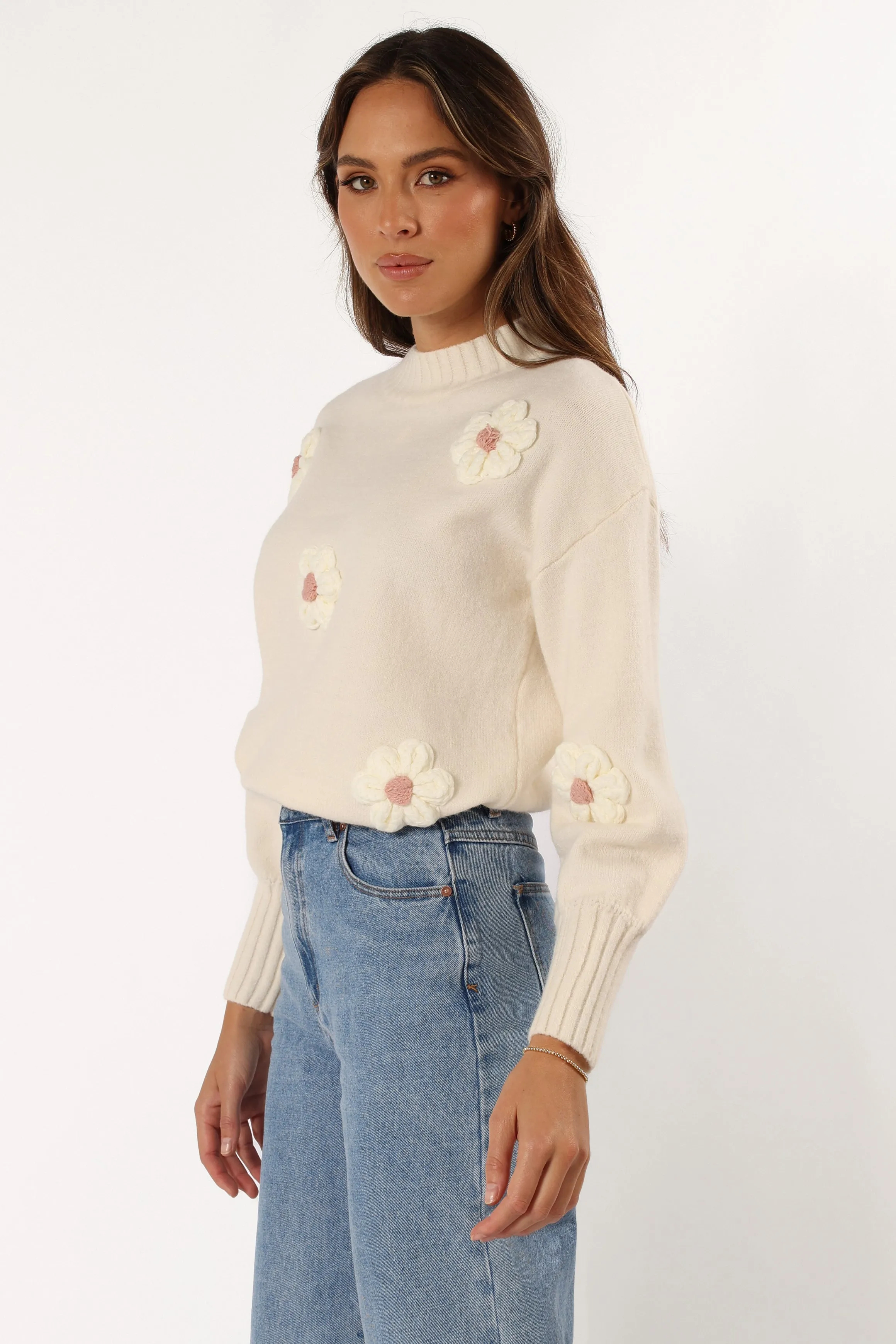 Alto Flower Knit Sweater - White sold by Petal & Pup product image thumbnail 3