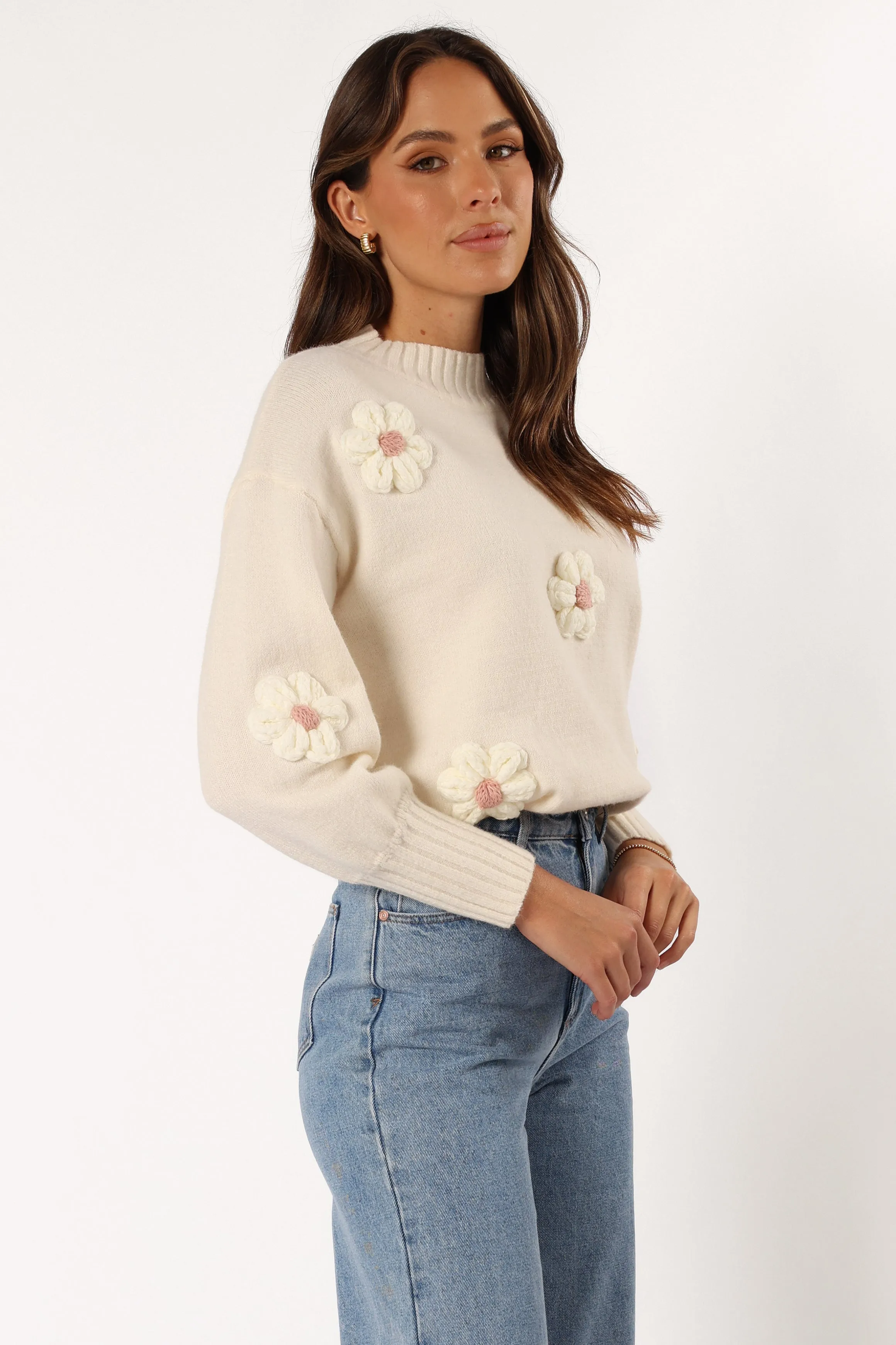 Alto Flower Knit Sweater - White sold by Petal & Pup product image thumbnail 5