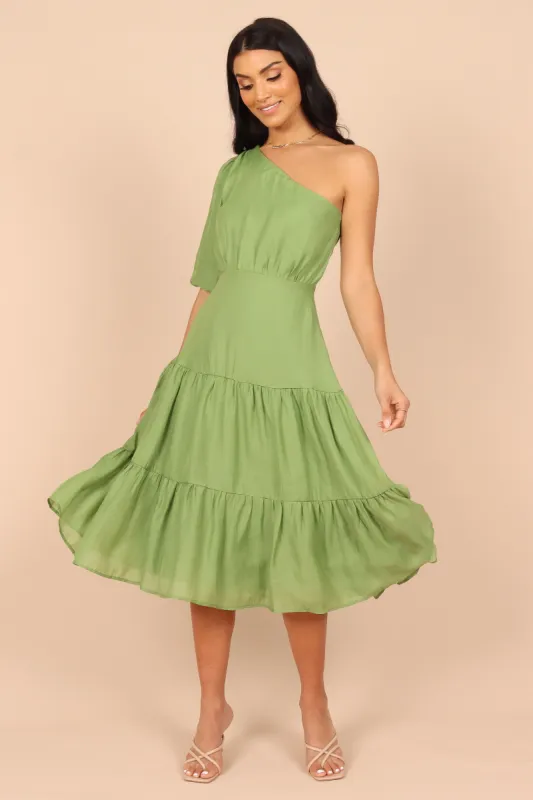 Milla One Shoulder Tiered Midi Dress - Green sold by Petal & Pup