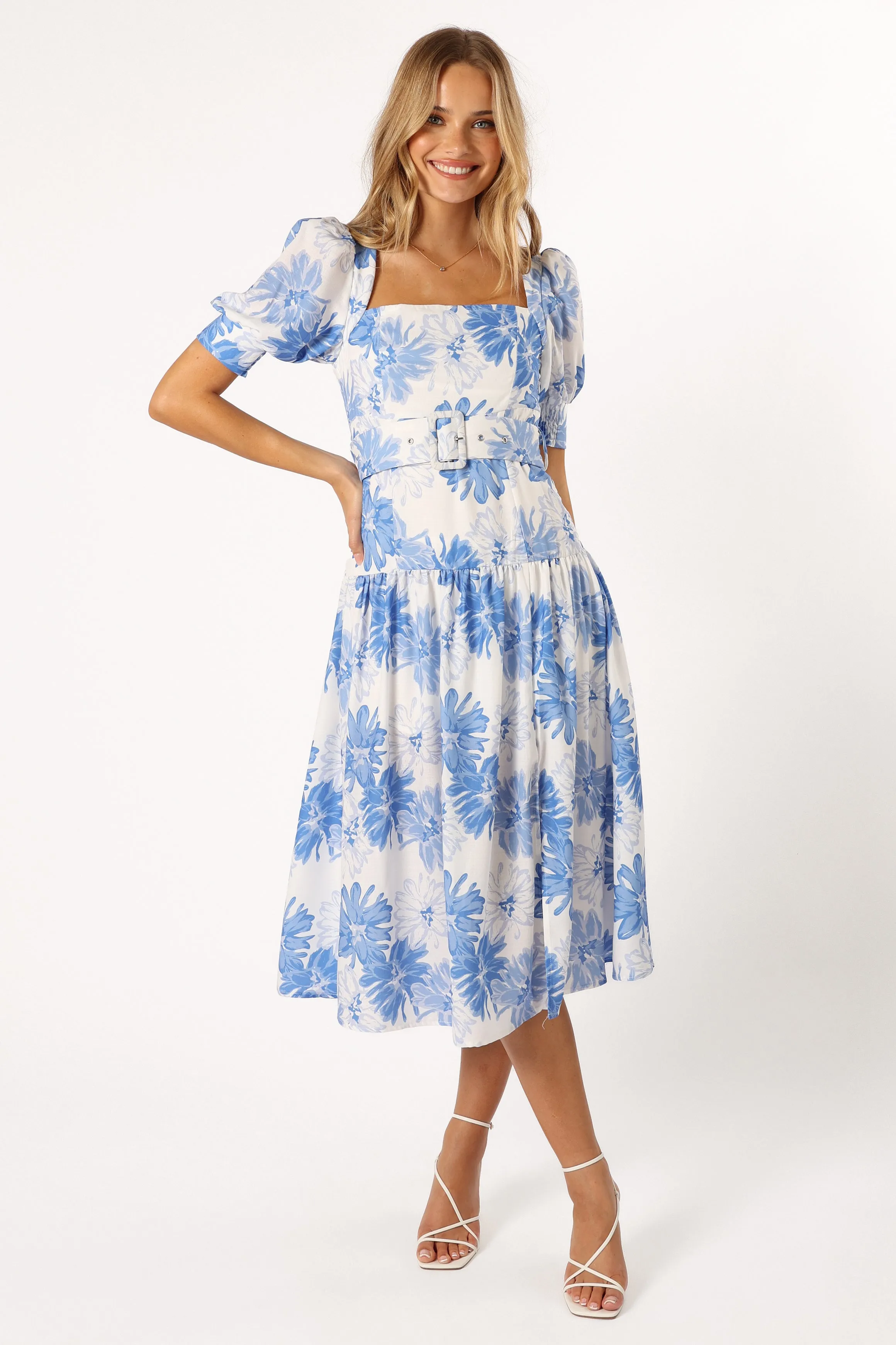 Magda Belted Midi Dress - Blue Floral sold by Petal & Pup product image thumbnail 2