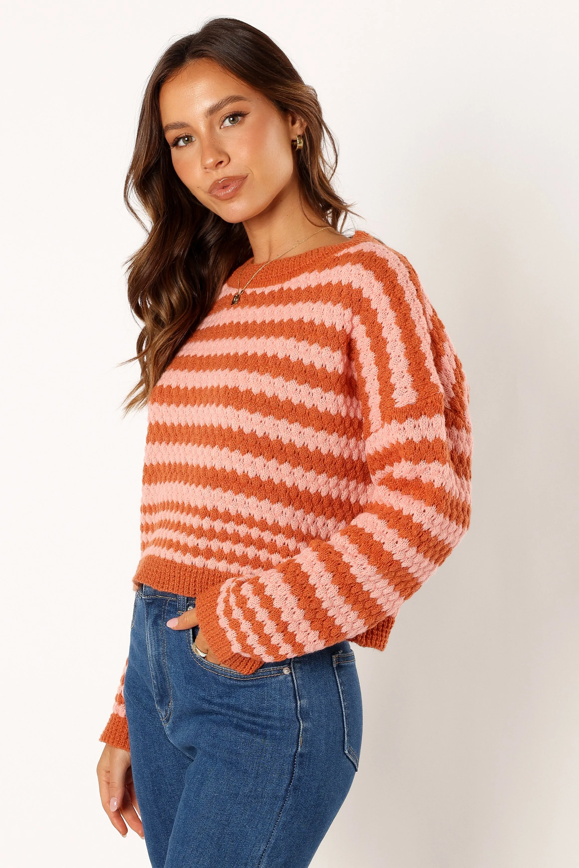 Yasmin Striped Crewneck Knit Sweater - Orange Pink sold by Petal & Pup product image thumbnail 2