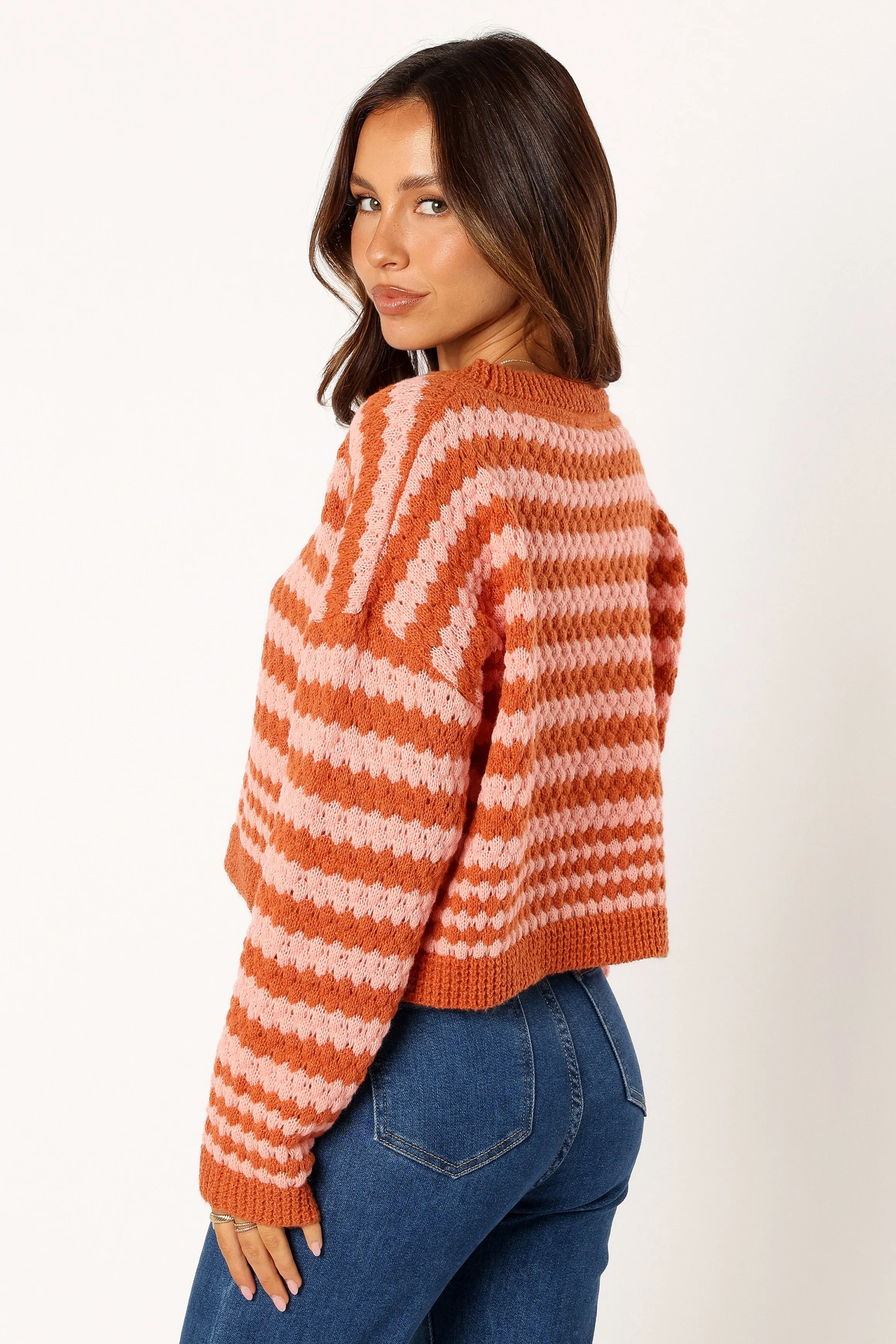 Yasmin Striped Crewneck Knit Sweater - Orange Pink sold by Petal & Pup product image thumbnail 3