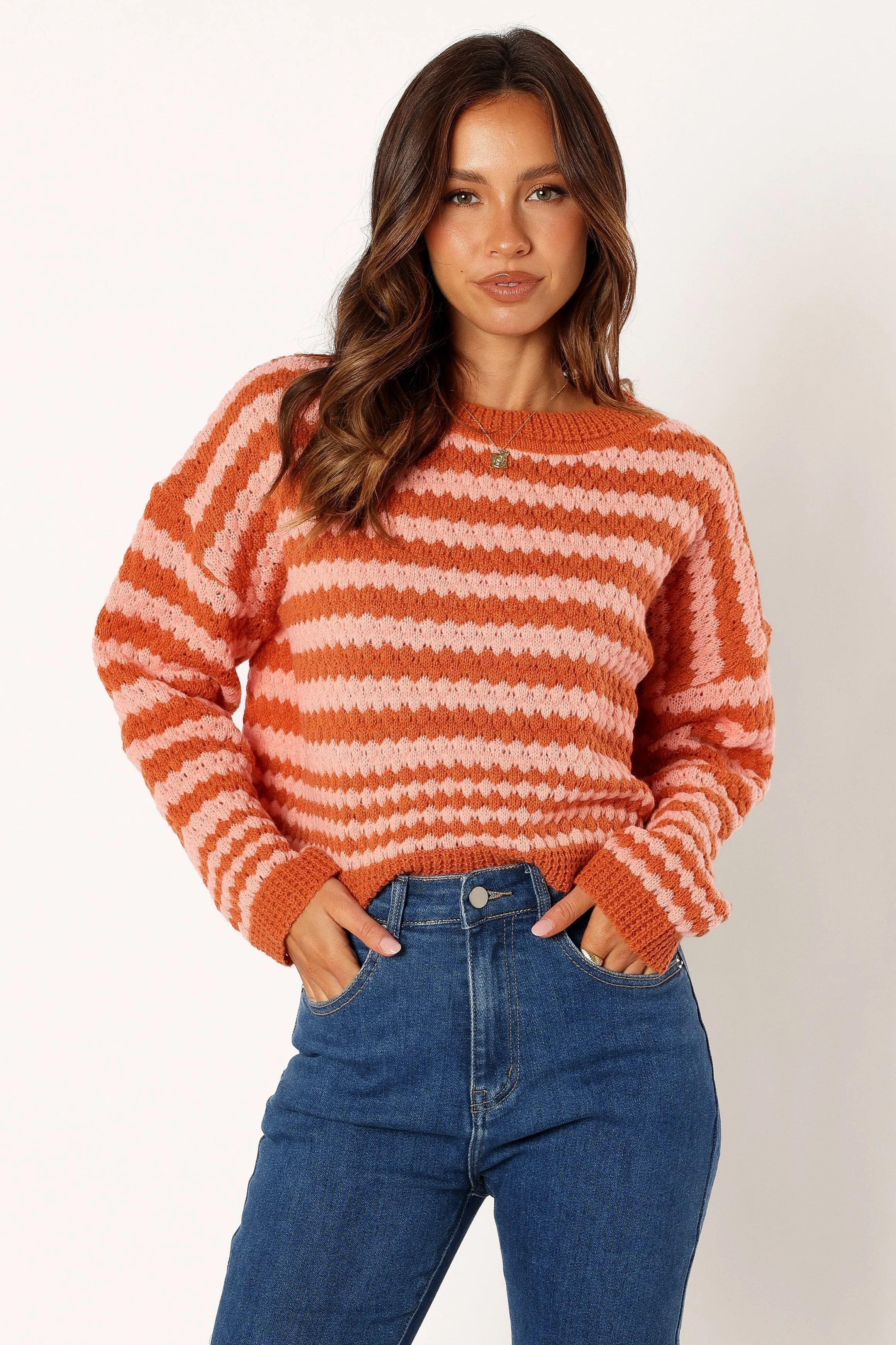 Yasmin Striped Crewneck Knit Sweater - Orange Pink sold by Petal & Pup product image thumbnail 5