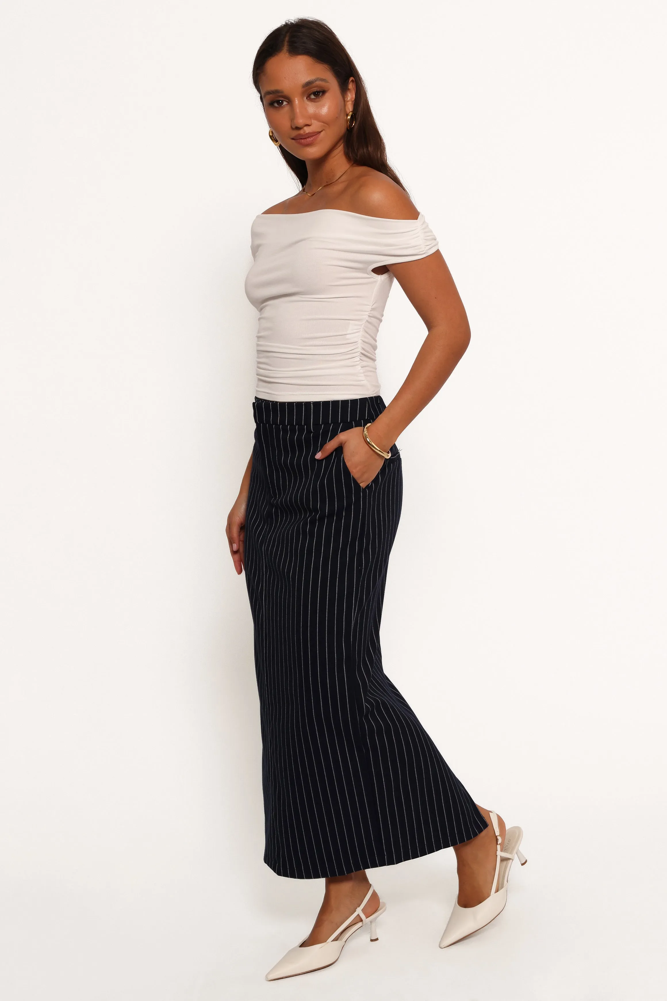 Ellory Midi Skirt - Navy Pinstripe sold by Petal & Pup product image thumbnail 5