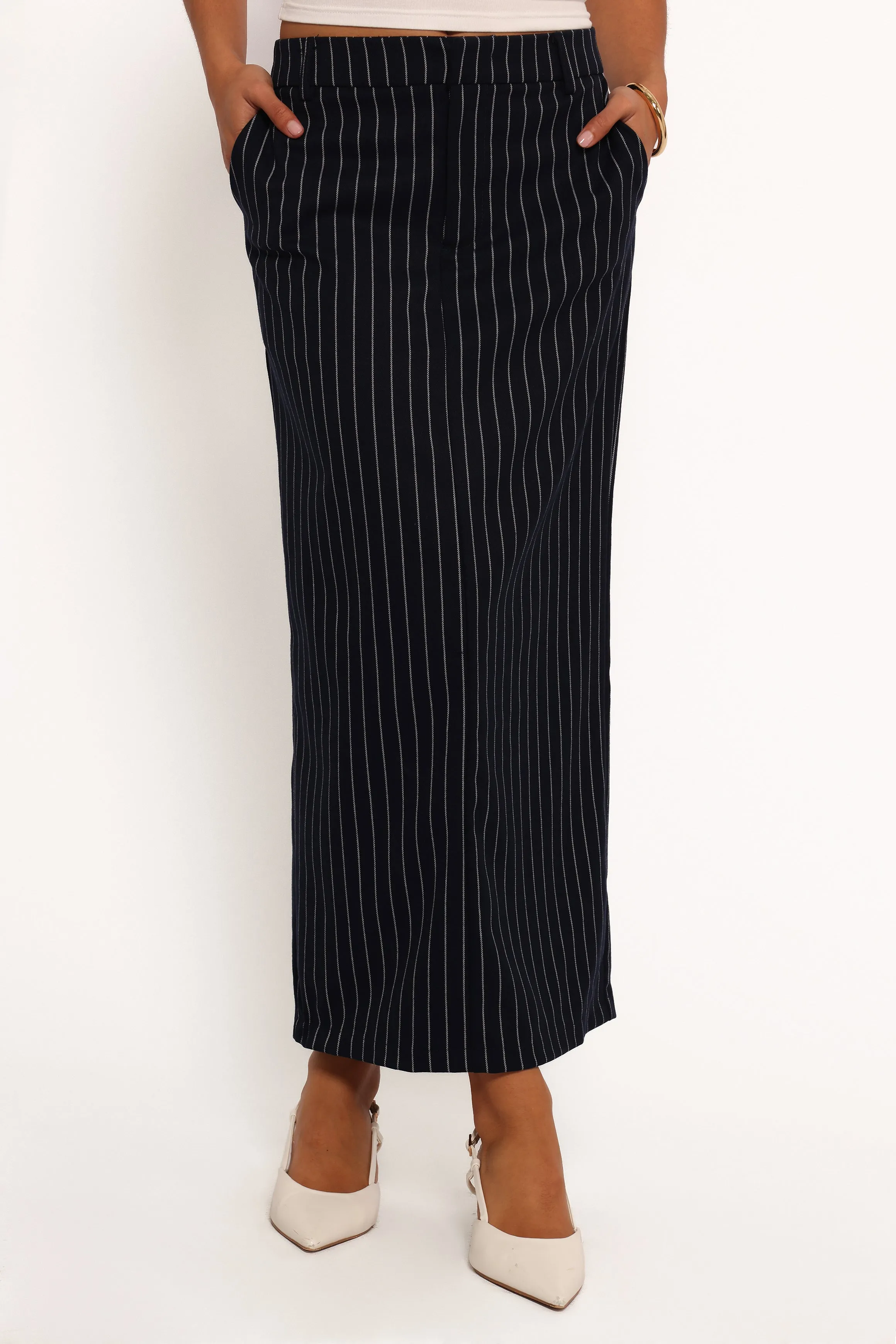 Ellory Midi Skirt - Navy Pinstripe sold by Petal & Pup product image thumbnail 4