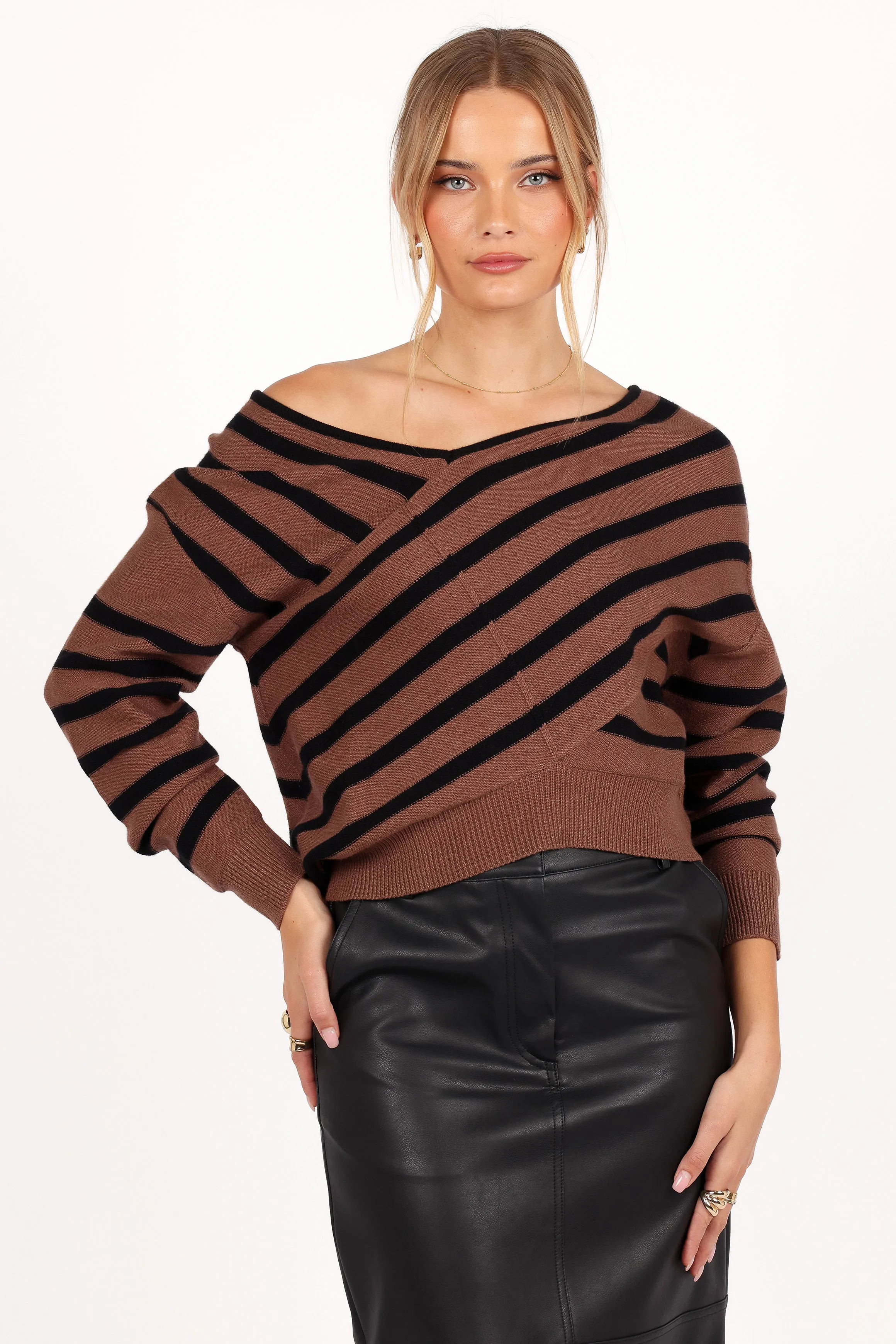 Lynette Criss Cross Stripe Sweater - Black/Tan sold by Petal & Pup product image thumbnail 3