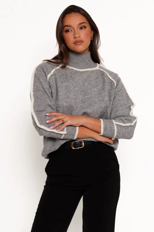 Rylee Contrast Hem Knit Sweater - Grey sold by Petal & Pup