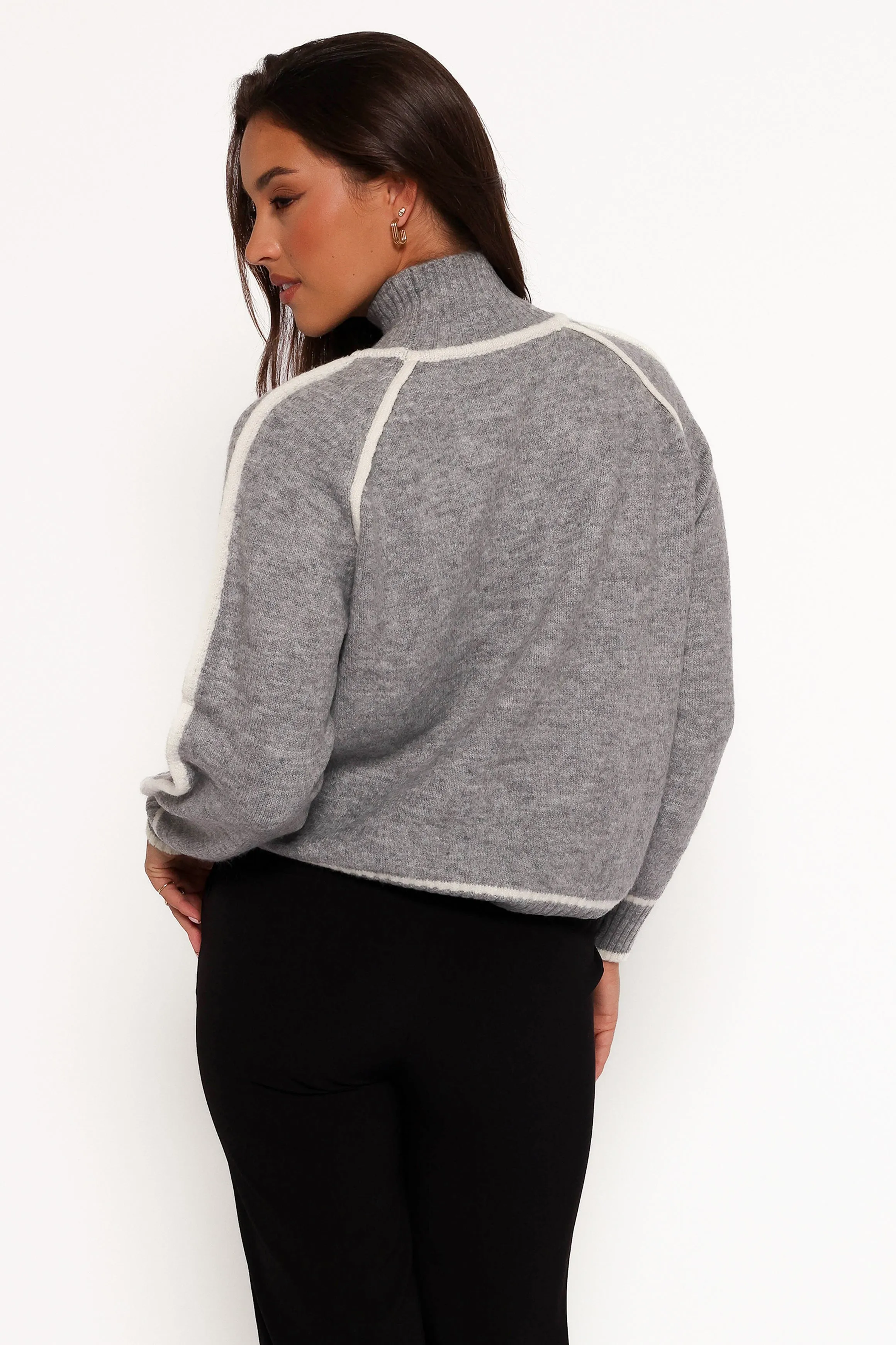 Rylee Contrast Hem Knit Sweater - Grey sold by Petal & Pup product image thumbnail 4