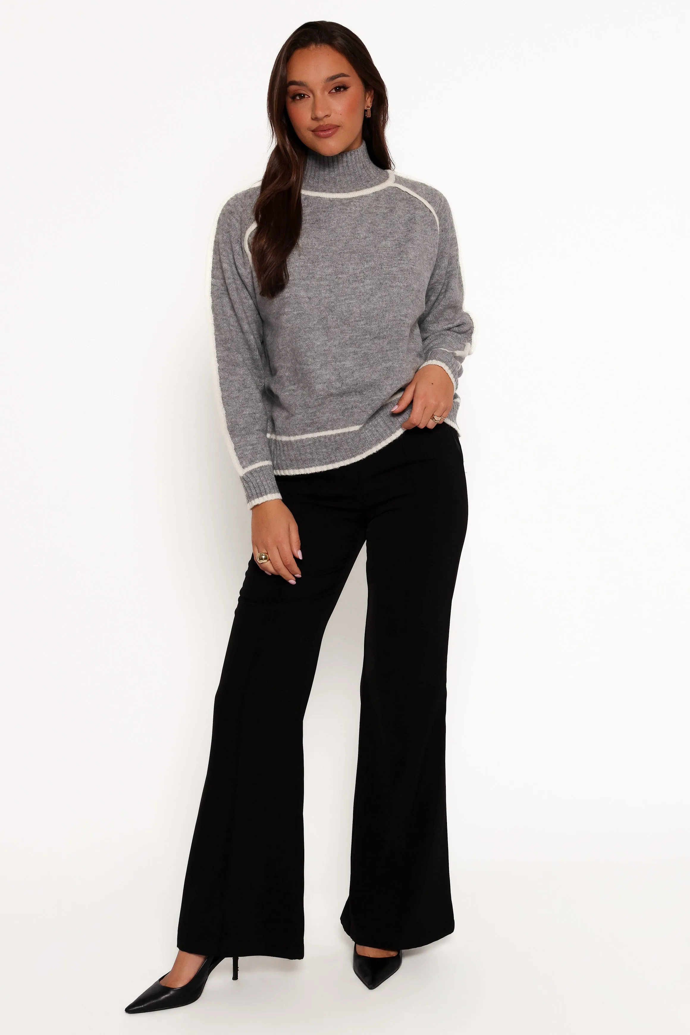 Rylee Contrast Hem Knit Sweater - Grey sold by Petal & Pup product image thumbnail 2