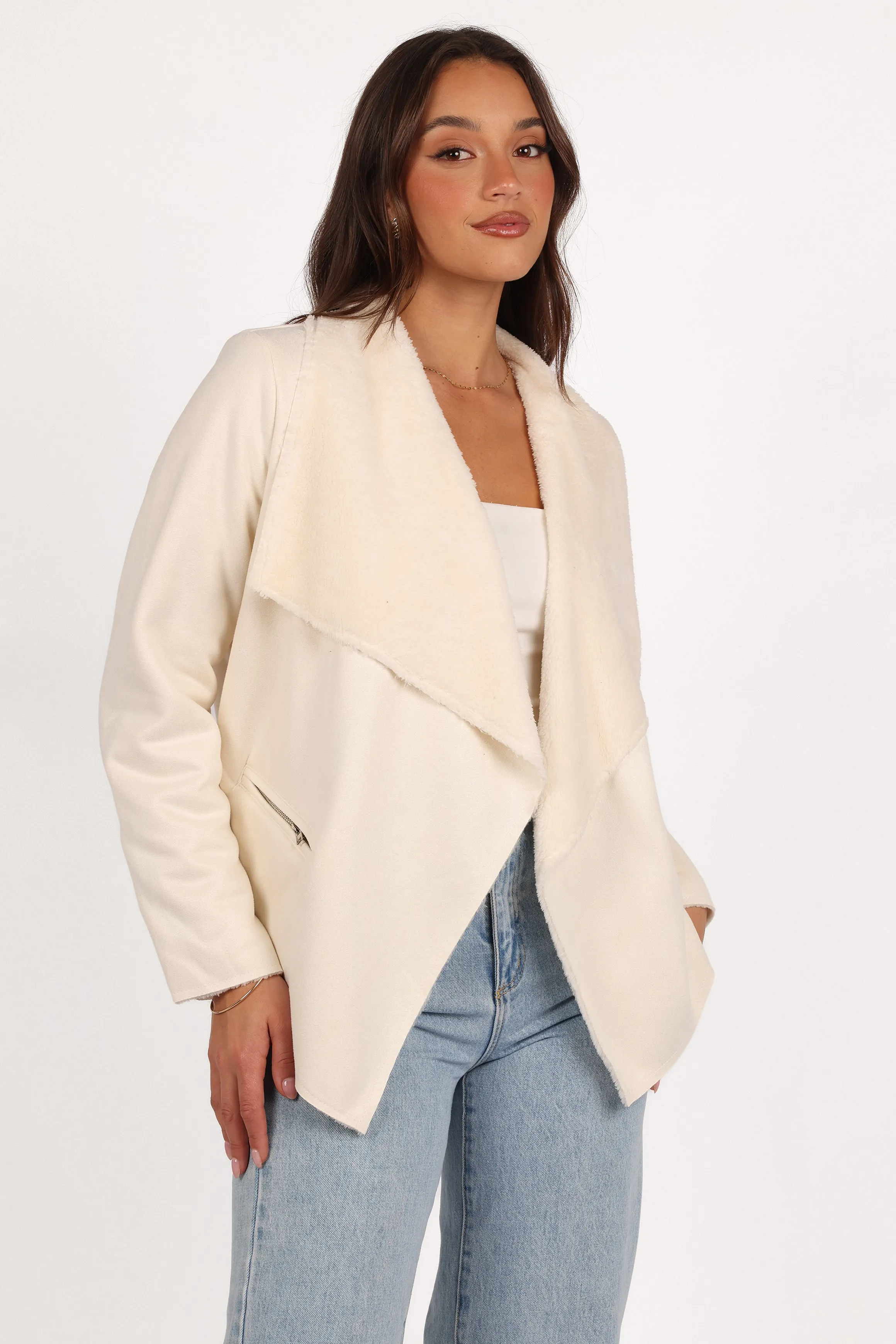 Lopez Faux Sherling Jacket - Cream sold by Petal & Pup
