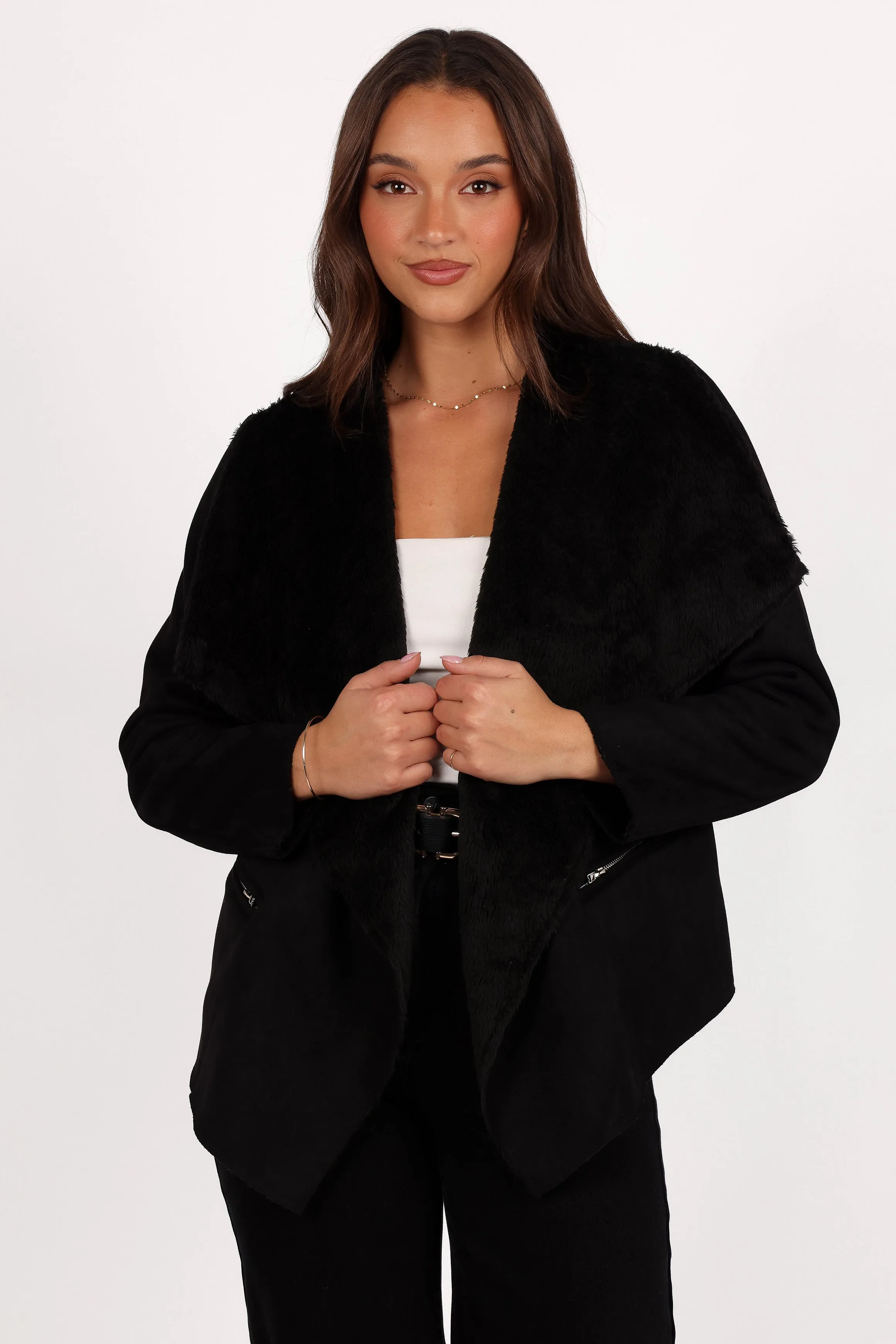 Lopez Faux Sherling Jacket - Black sold by Petal & Pup