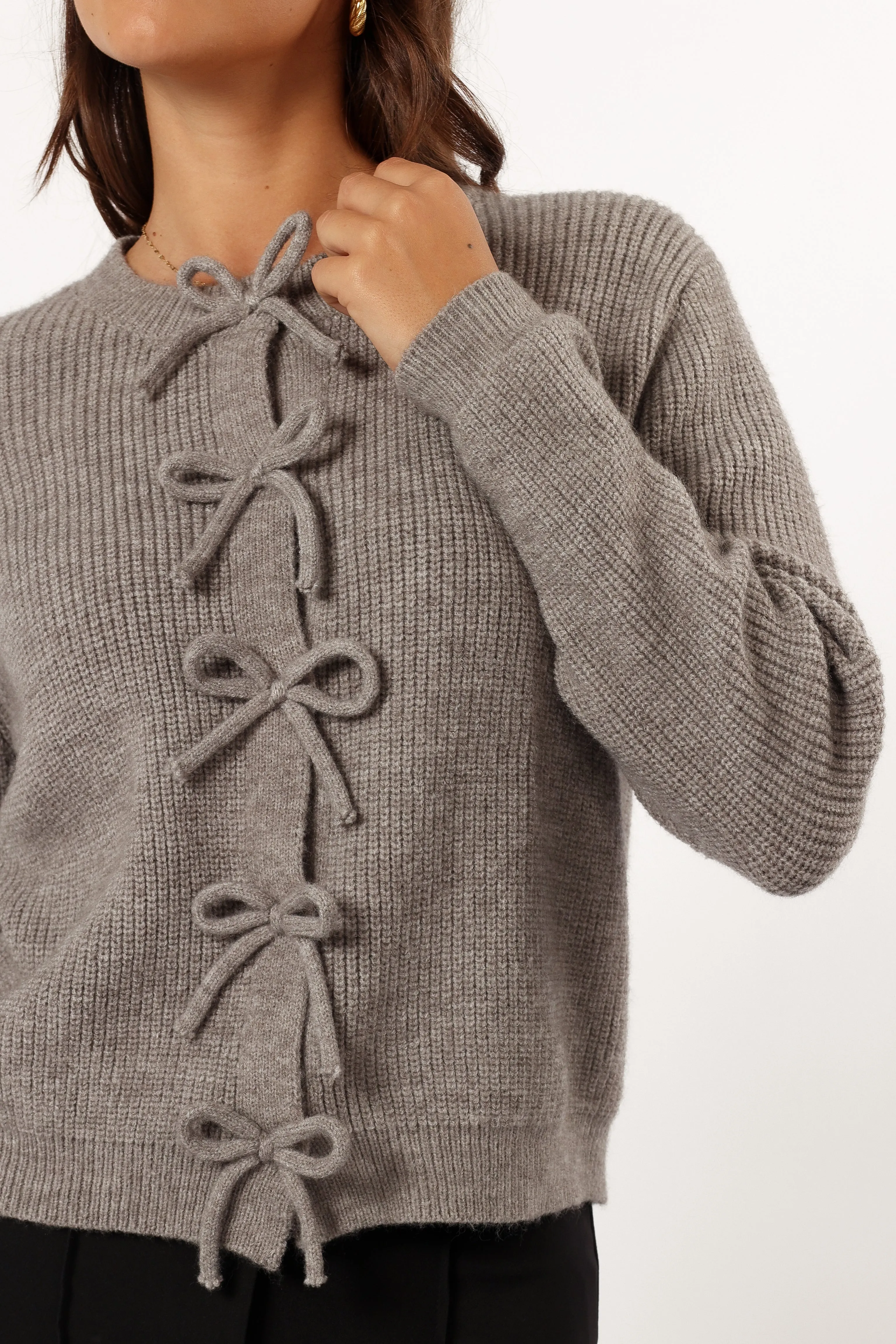 Wilde Bow Front Cardigan - Light Grey sold by Petal & Pup product image thumbnail 5