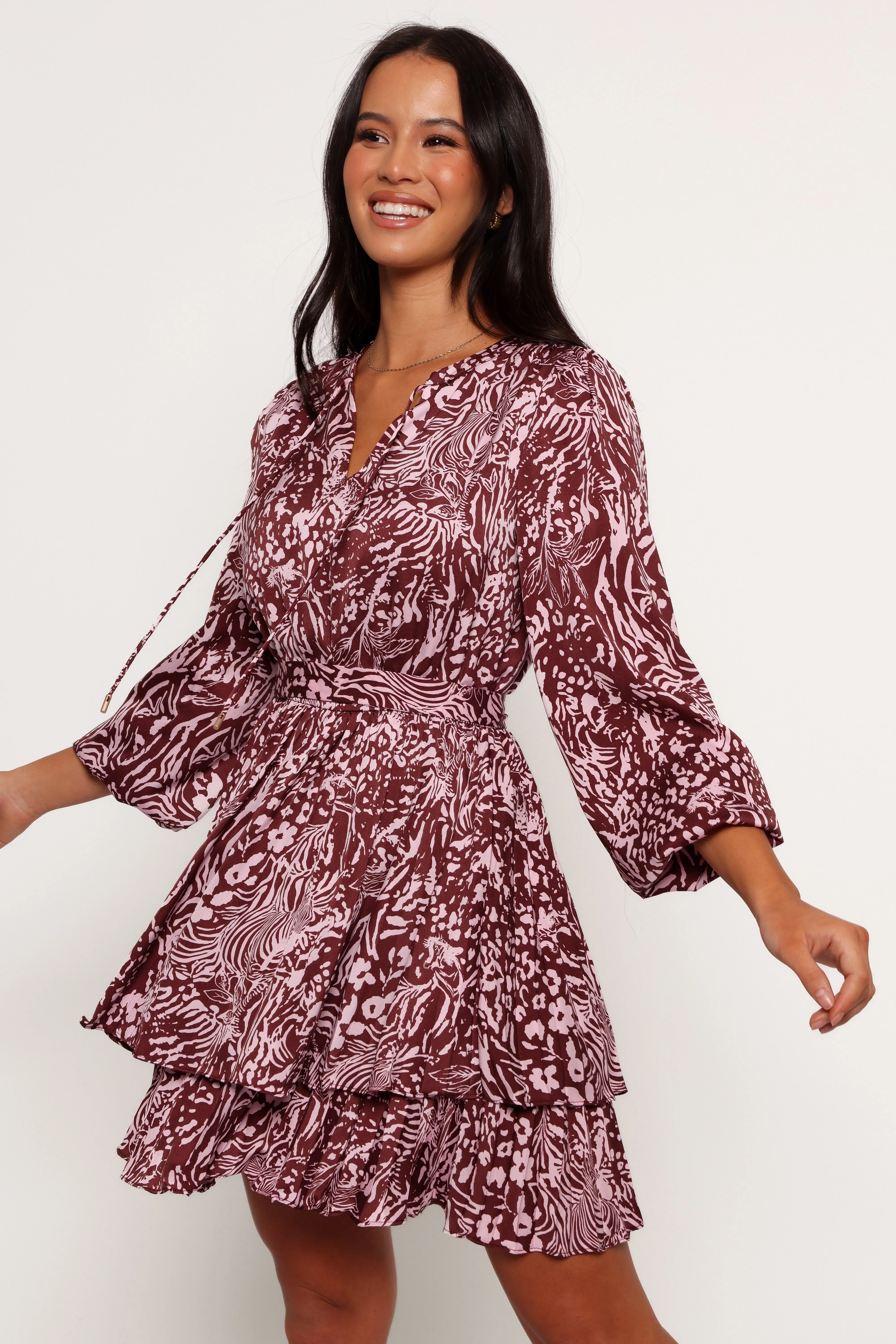 Wrenley Long Sleeve Mini Dress - Chocolate/Pink sold by Petal & Pup