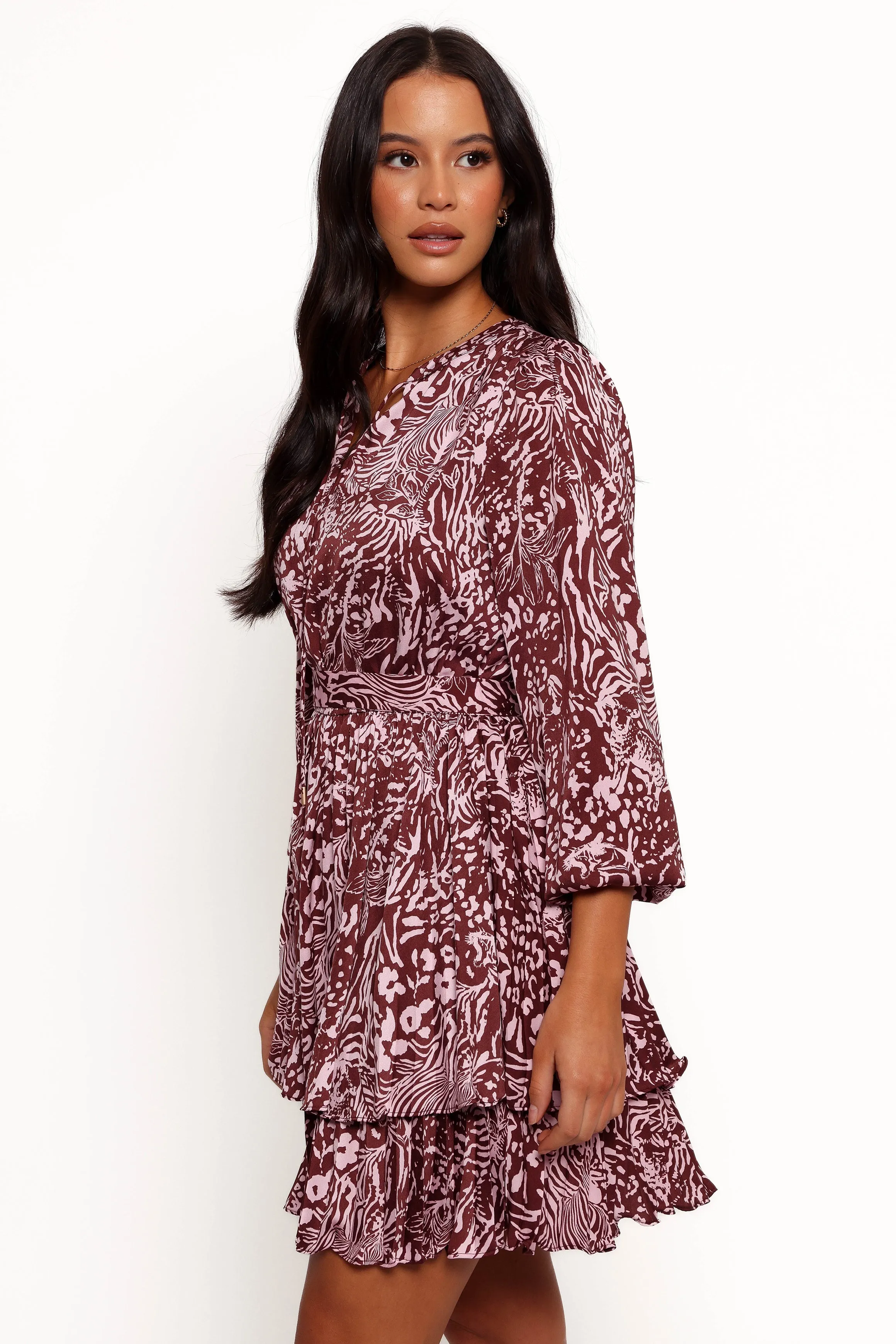 Wrenley Long Sleeve Mini Dress - Chocolate/Pink sold by Petal & Pup product image thumbnail 3