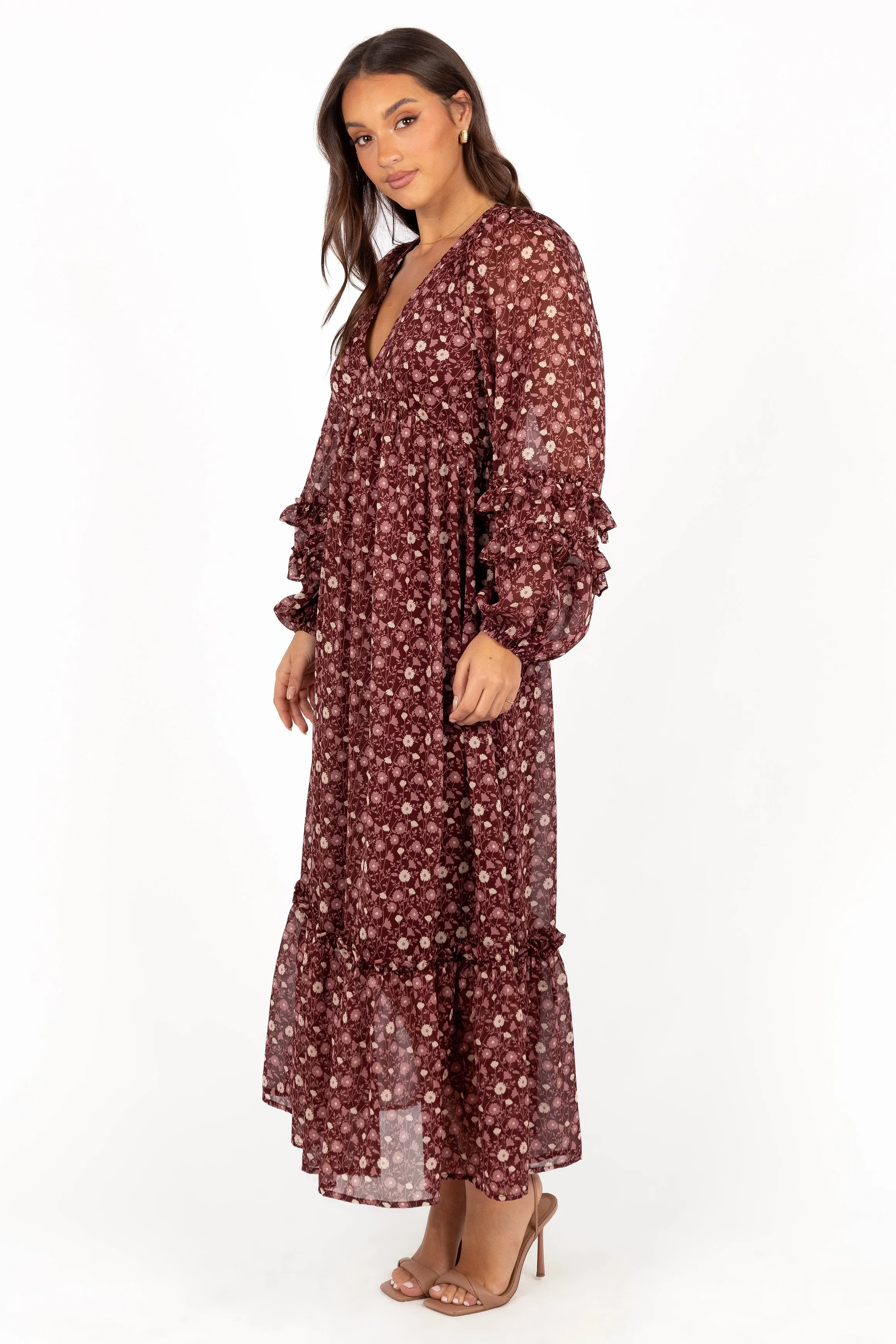 Evian Long Sleeve Maxi Dress - Burgundy Multi sold by Petal & Pup product image thumbnail 5