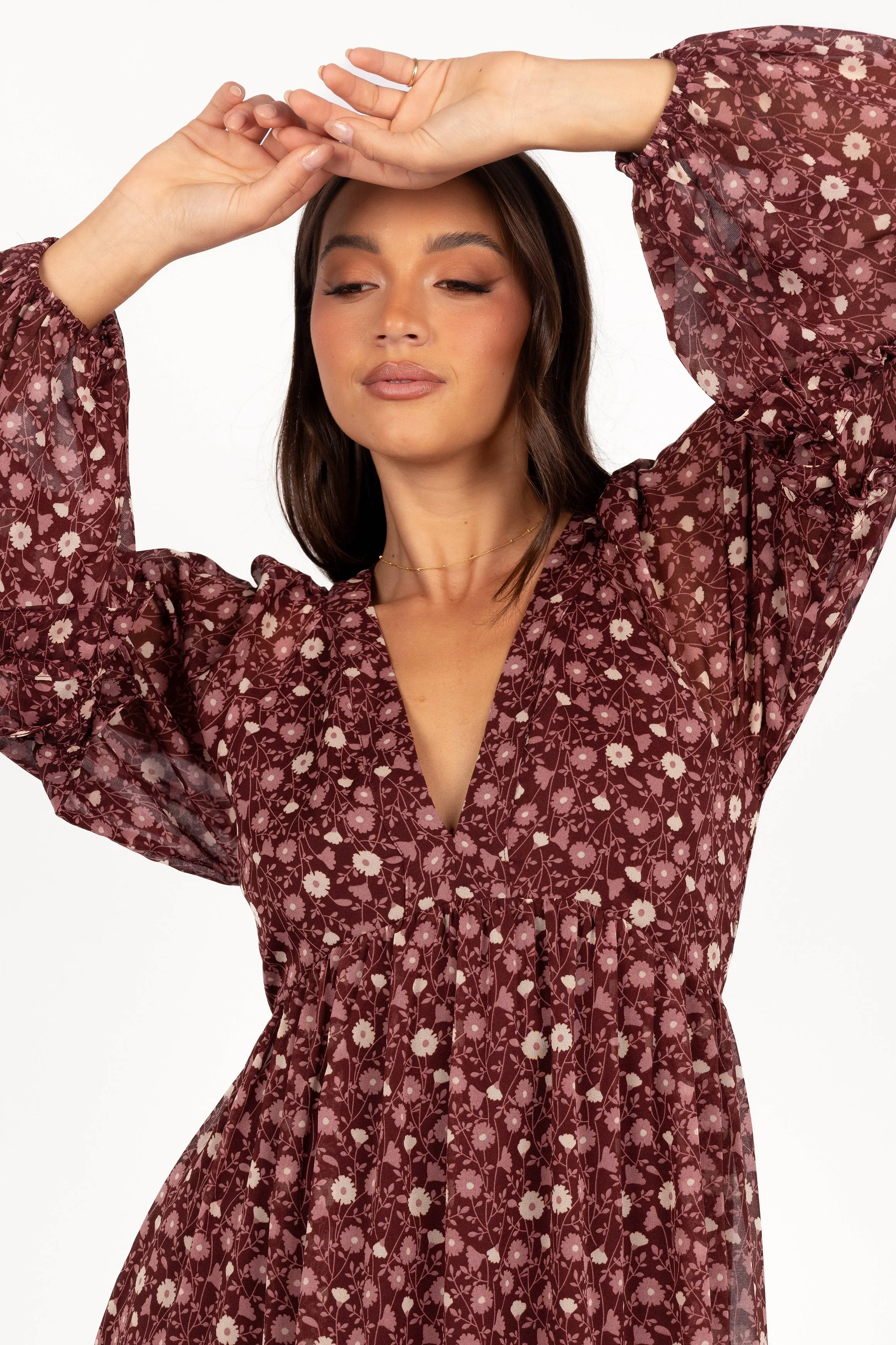 Evian Long Sleeve Maxi Dress - Burgundy Multi sold by Petal & Pup product image thumbnail 4