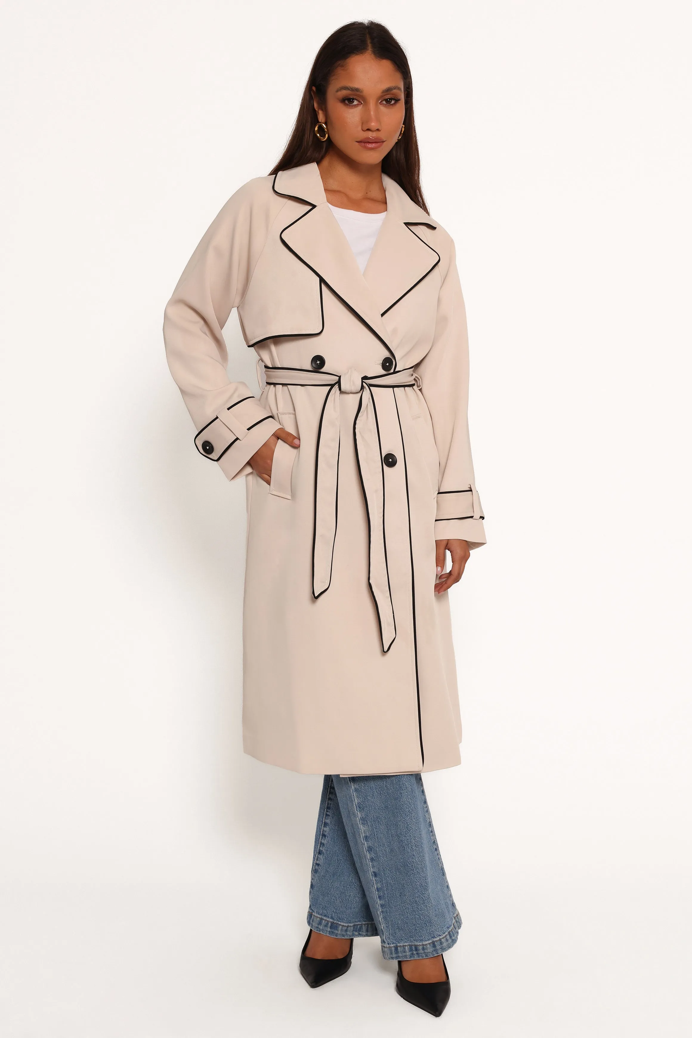 Cayenne Contrast Binding Trench Coat - Beige sold by Petal & Pup product image thumbnail 2