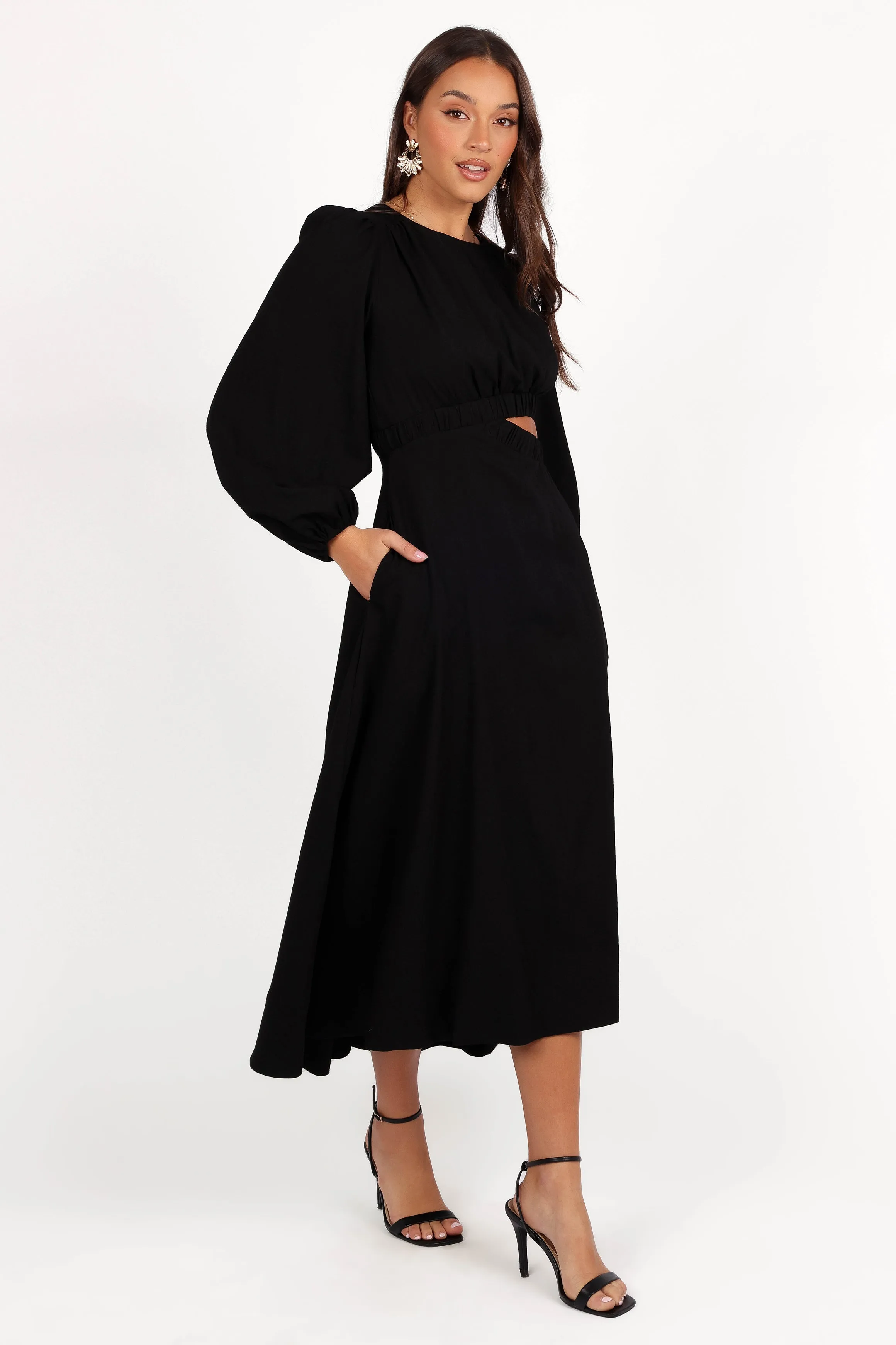 Ginnee Puff Sleeve Cutout Midi Dress - Black sold by Petal & Pup product image thumbnail 5