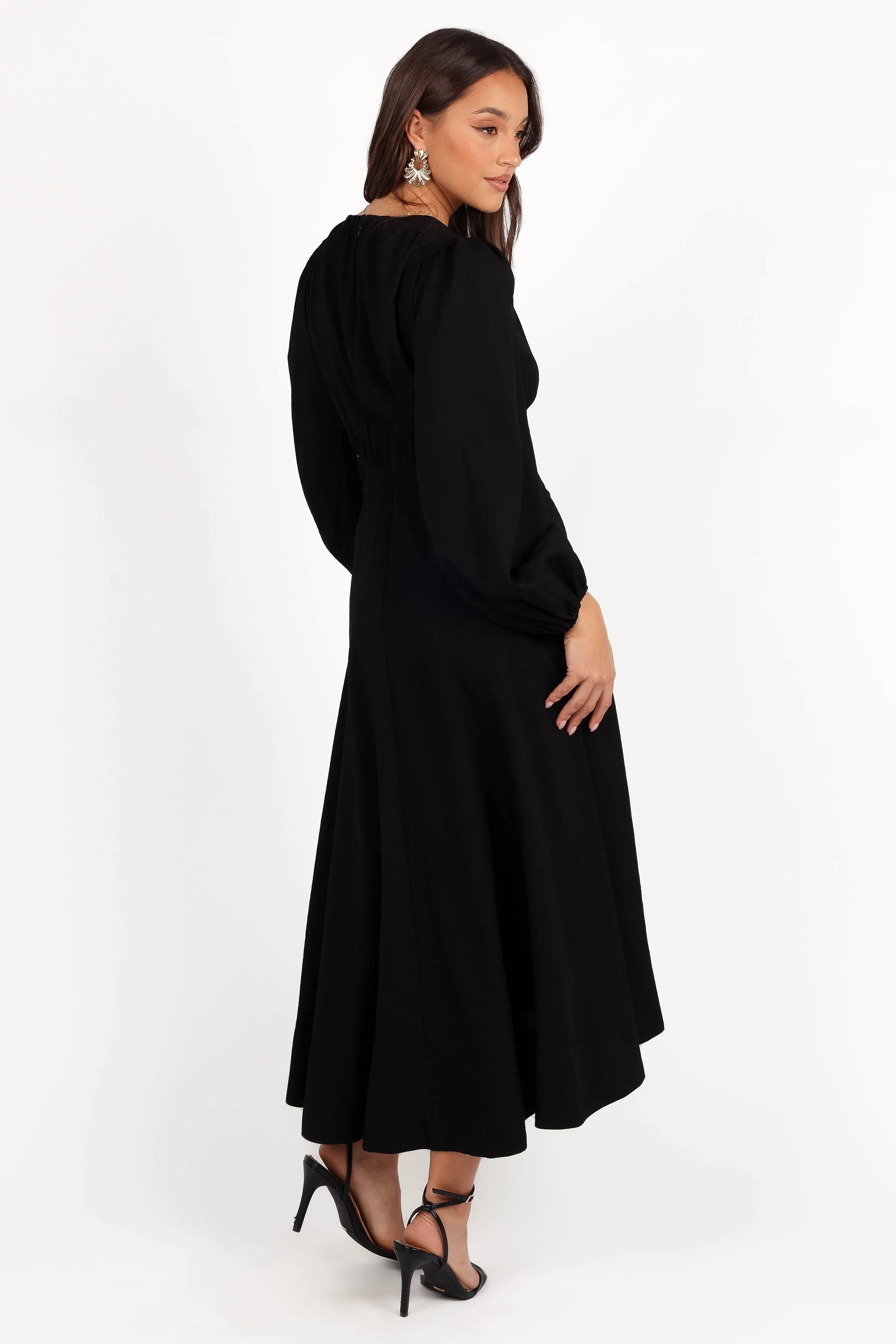 Ginnee Puff Sleeve Cutout Midi Dress - Black sold by Petal & Pup product image thumbnail 4
