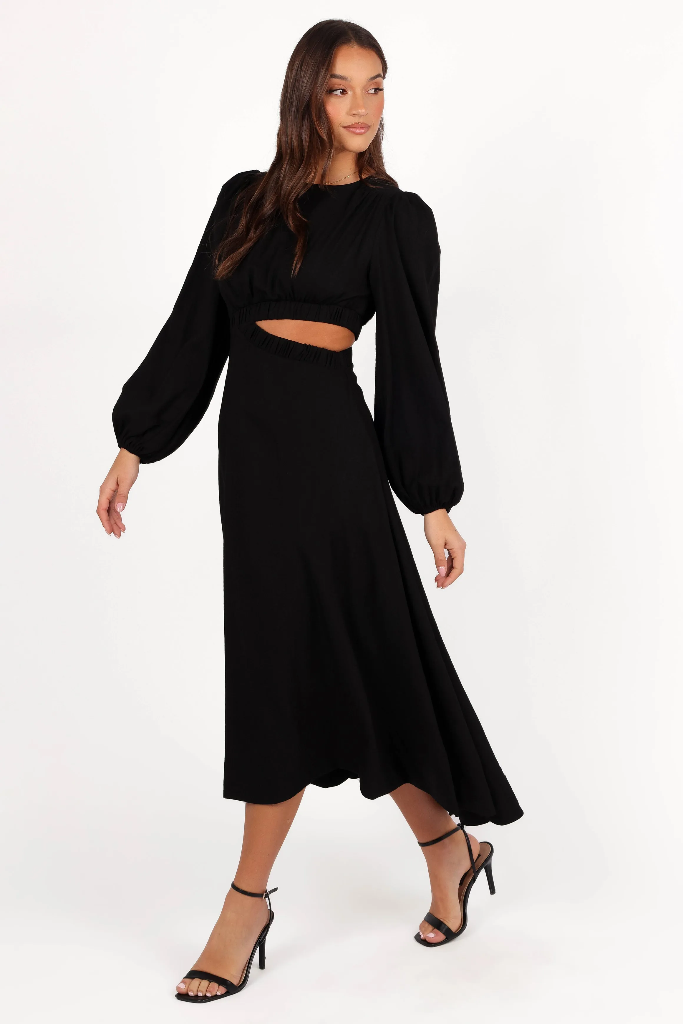 Ginnee Puff Sleeve Cutout Midi Dress - Black sold by Petal & Pup product image thumbnail 3