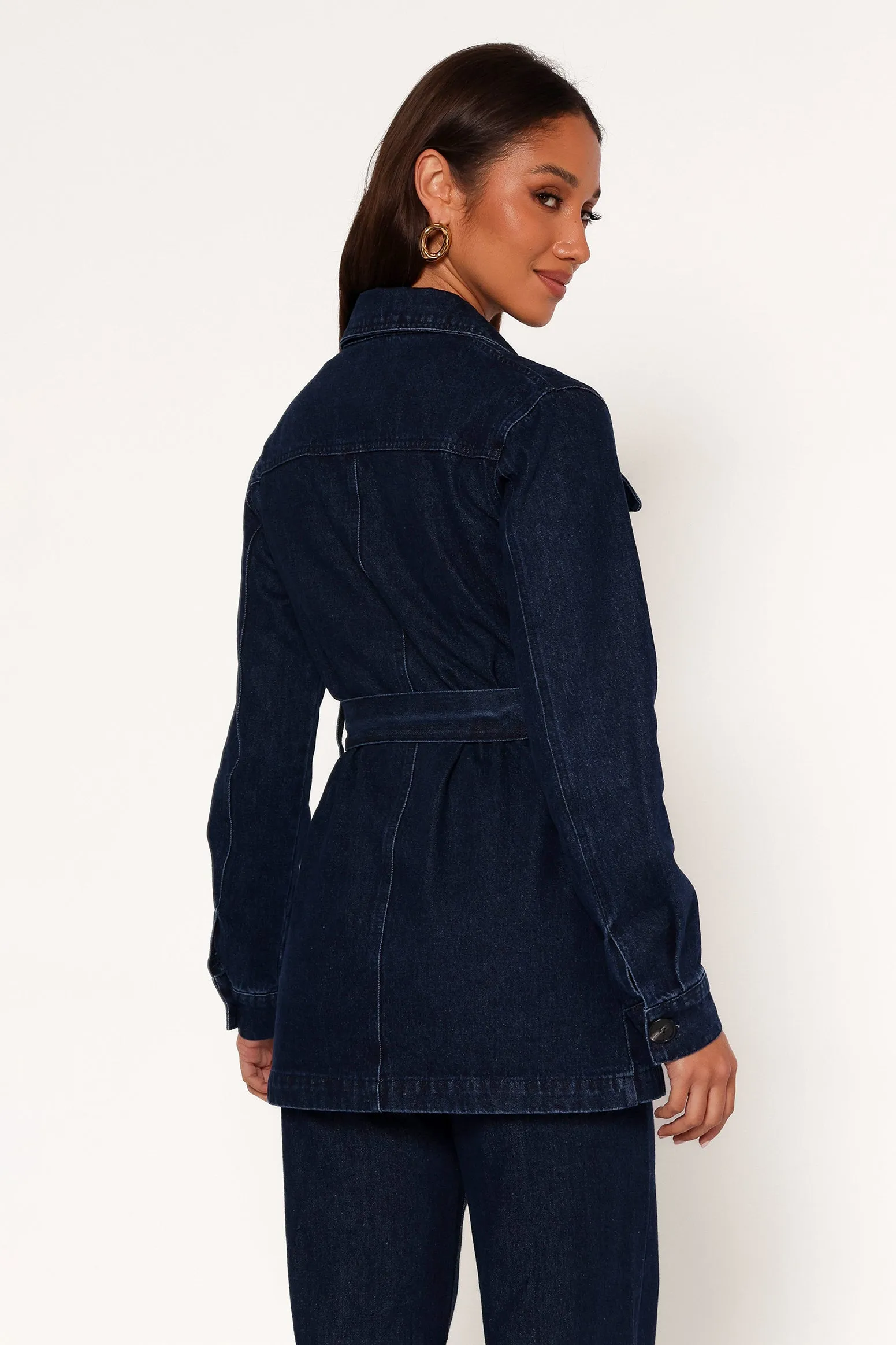 Nadine Tie Waist Button Front Jacket - Denim sold by Petal & Pup product image thumbnail 4