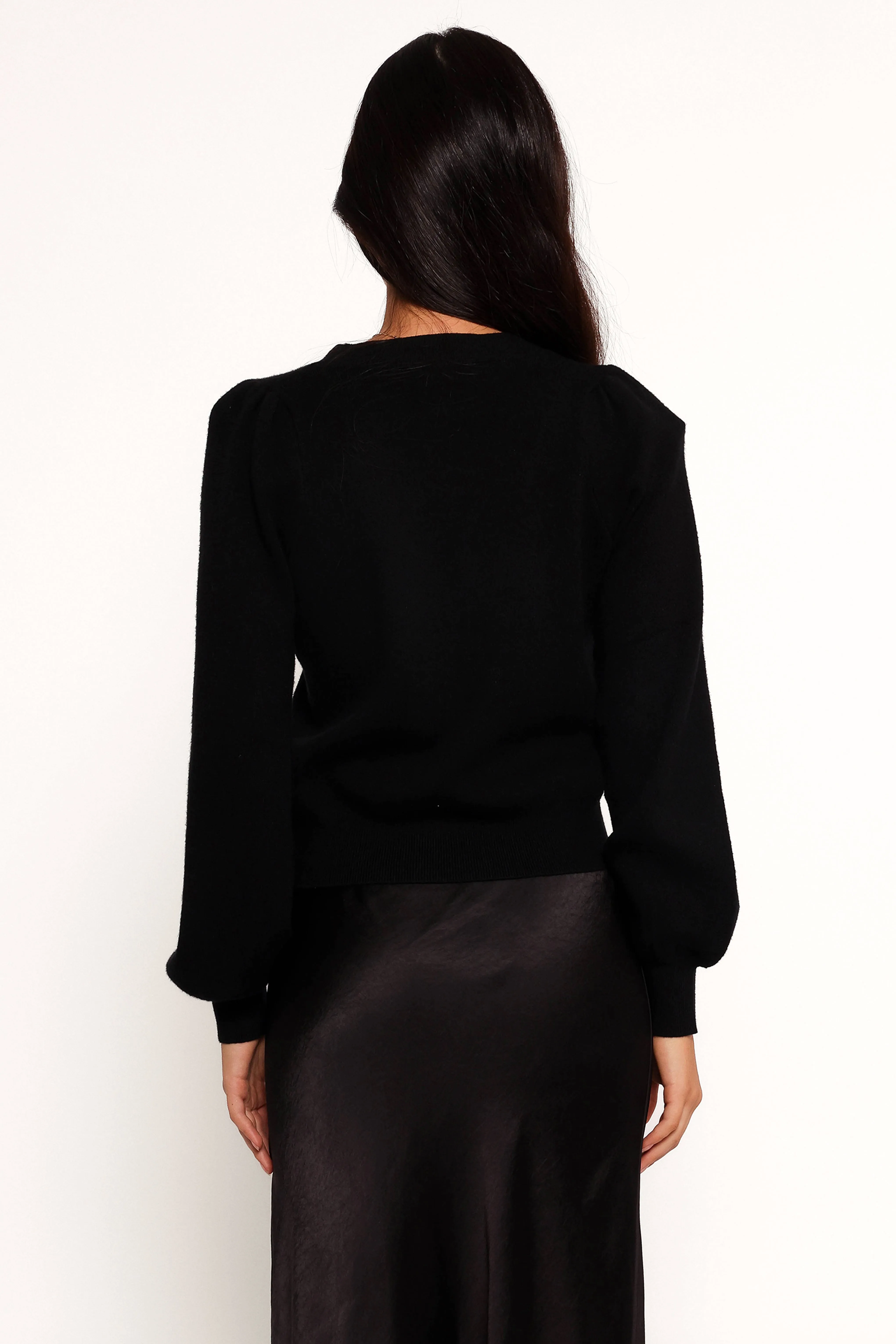 Brayley Long Puff Sleeve Ribbon Trim Cardigan - Black sold by Petal & Pup product image thumbnail 5