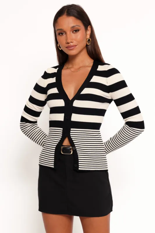 Sorella Cardigan Top - Black Cream Stripe sold by Petal & Pup