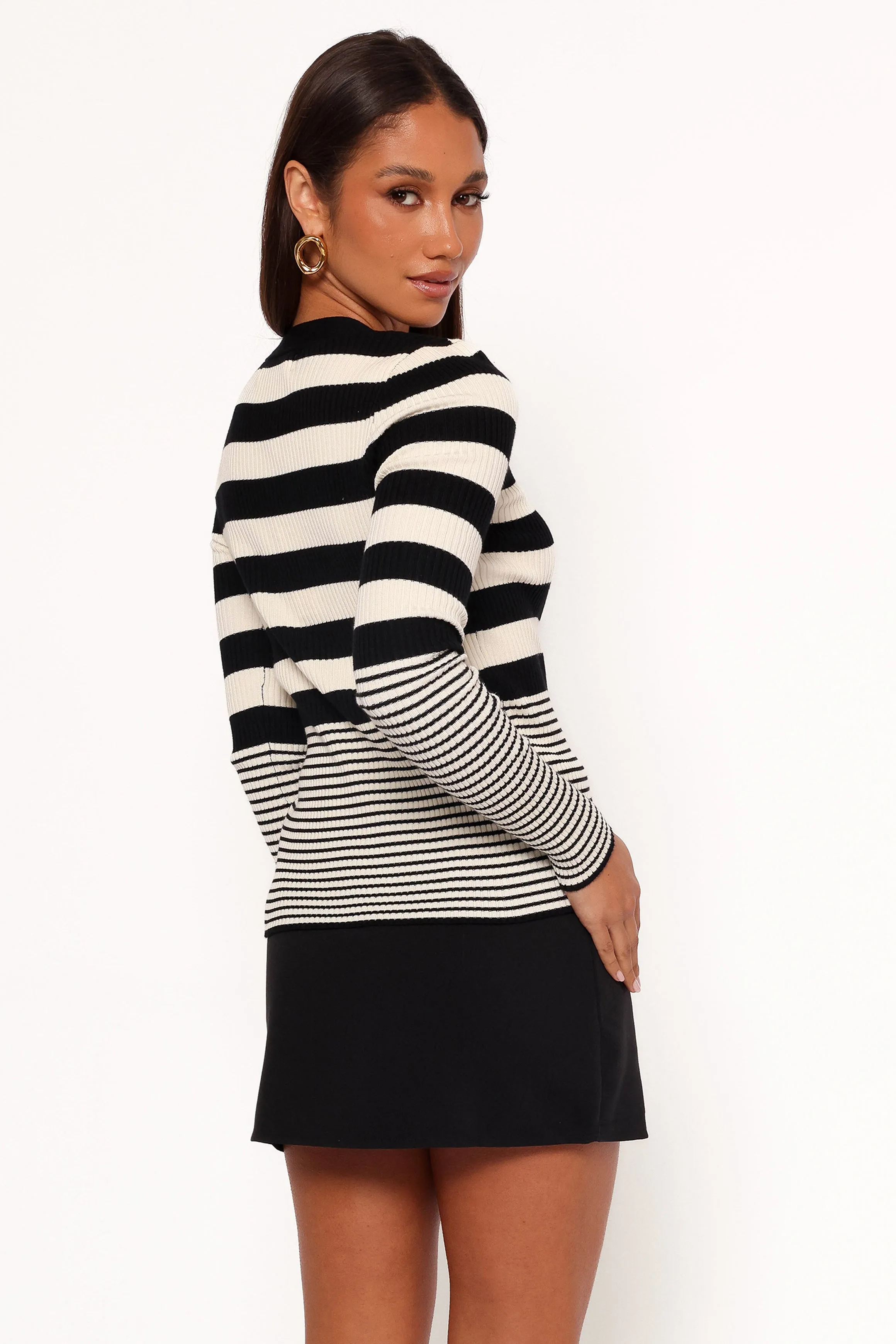 Sorella Cardigan Top - Black Cream Stripe sold by Petal & Pup product image thumbnail 4