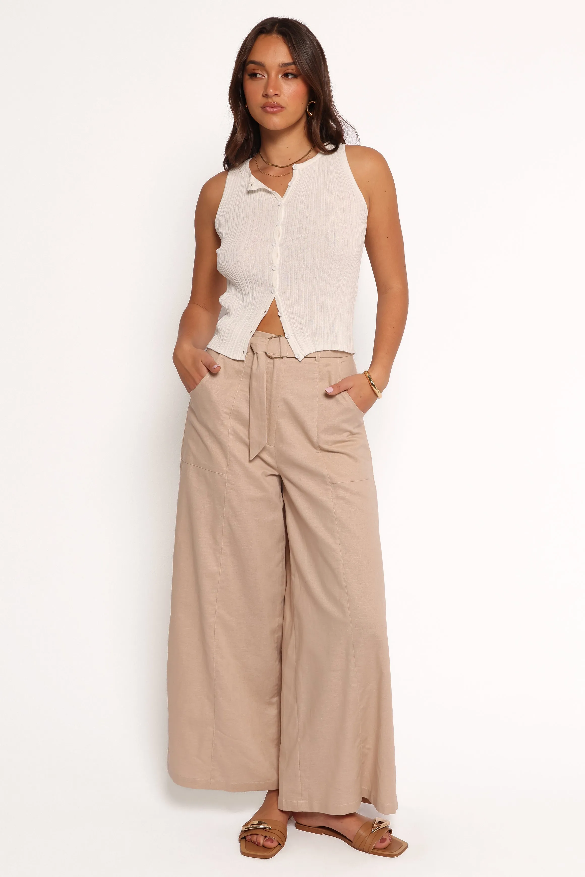 Sadie Wide Leg Pant - Oatmeal sold by Petal & Pup
