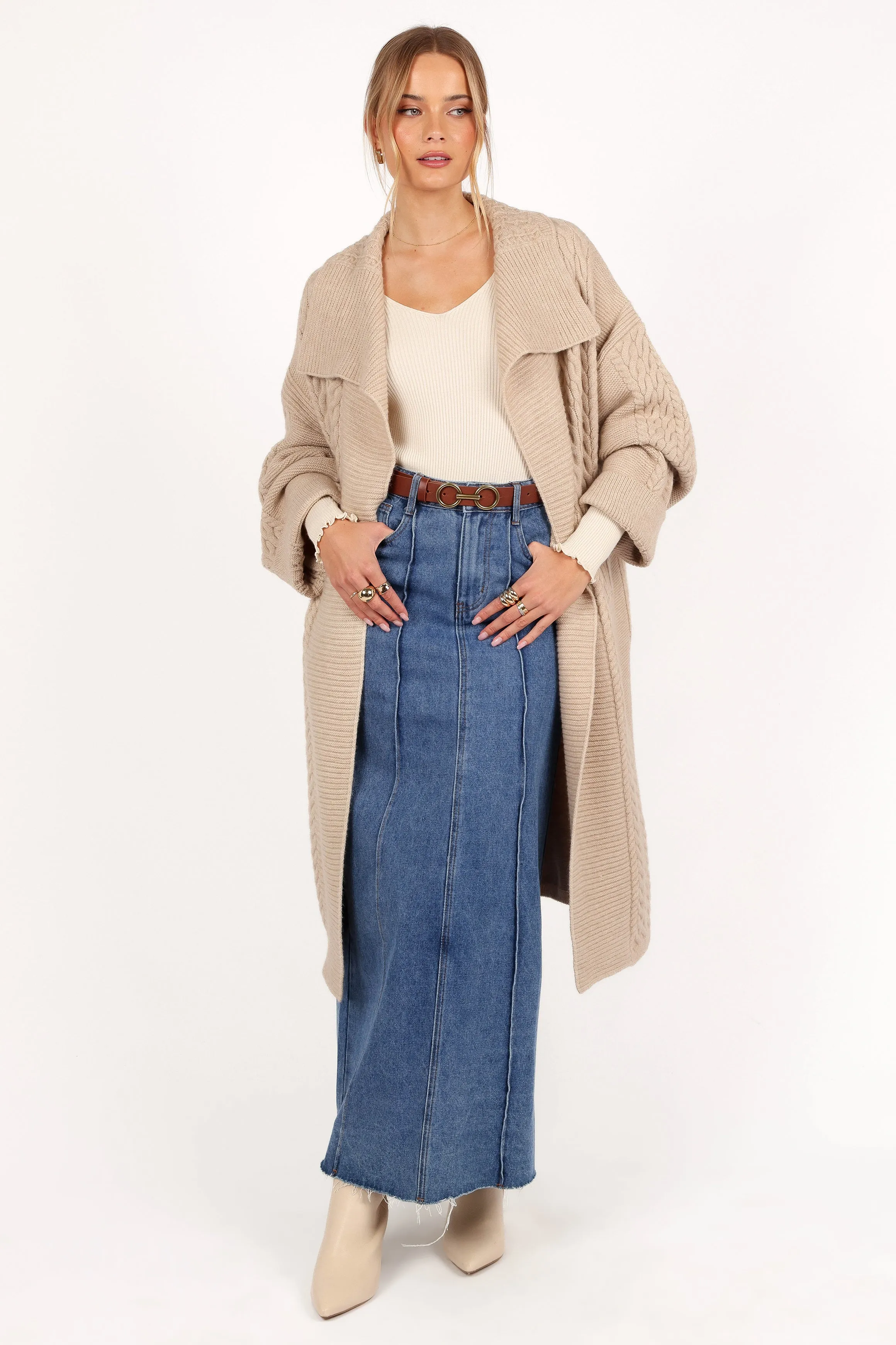 Soma Oversized Open Front Cardigan - Beige sold by Petal & Pup product image thumbnail 5