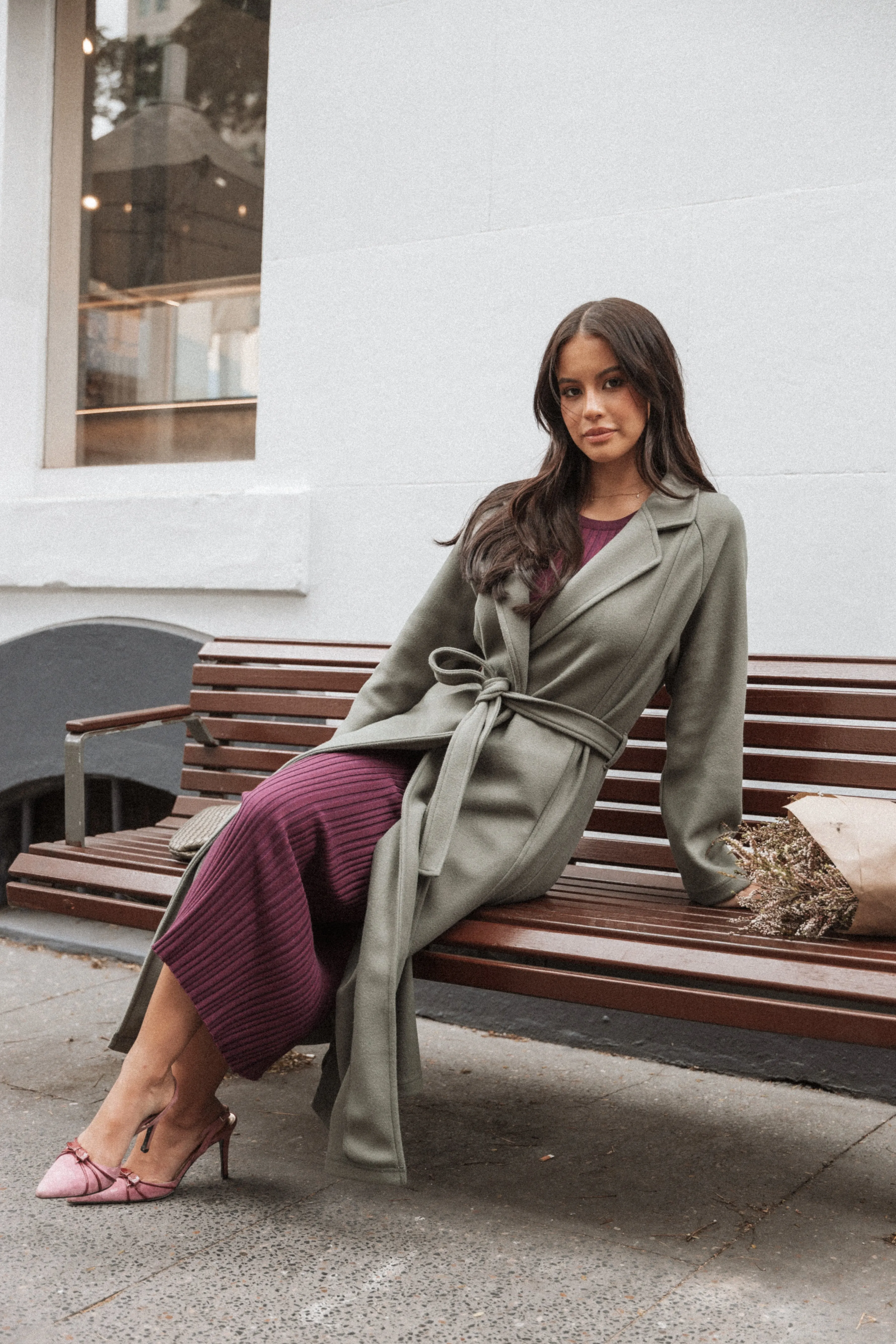 Violeta Tie Front Coat - Olive sold by Petal & Pup