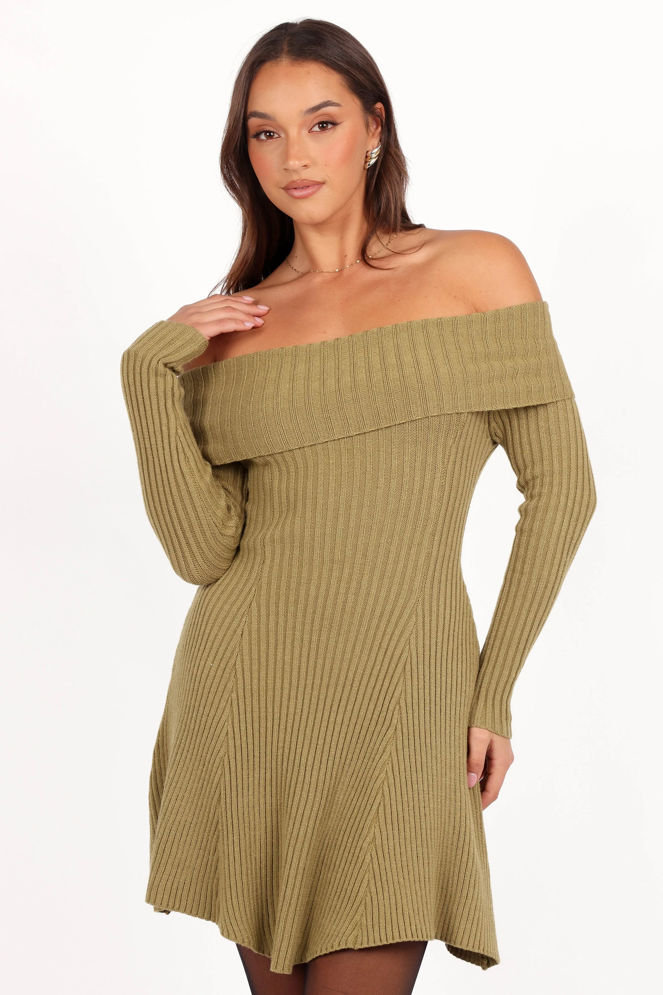 Francisco Long Sleeve Mini Dress - Olive sold by Petal & Pup product image thumbnail 4
