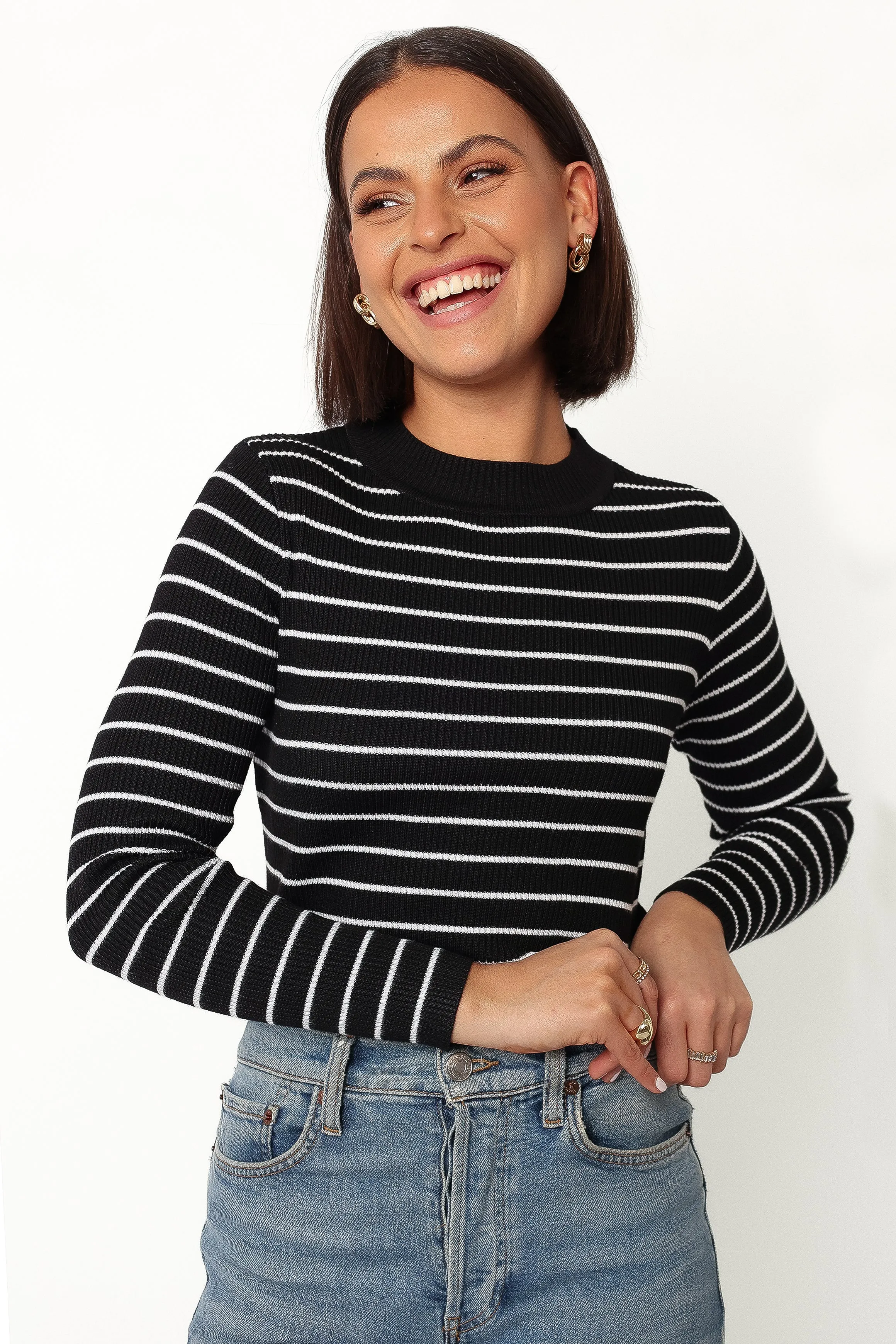 Stacie Ribbed Knit Top - Black Stripe sold by Petal & Pup product image thumbnail 3