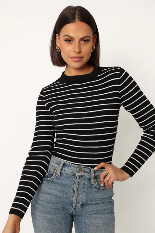 Stacie Ribbed Knit Top - Black Stripe sold by Petal & Pup