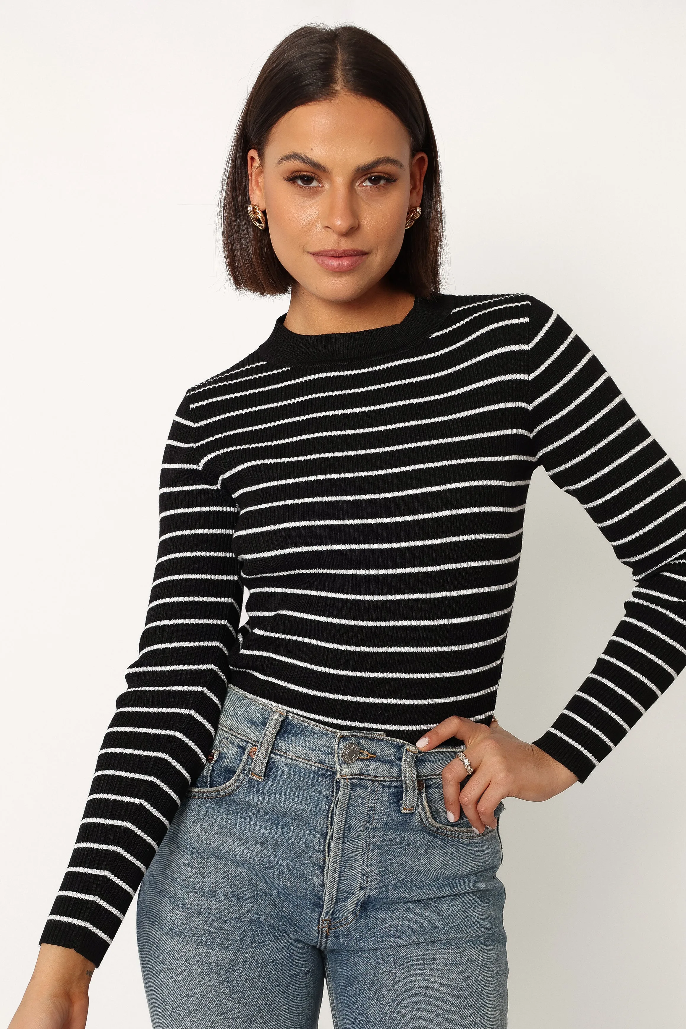 Stacie Ribbed Knit Top - Black Stripe sold by Petal & Pup