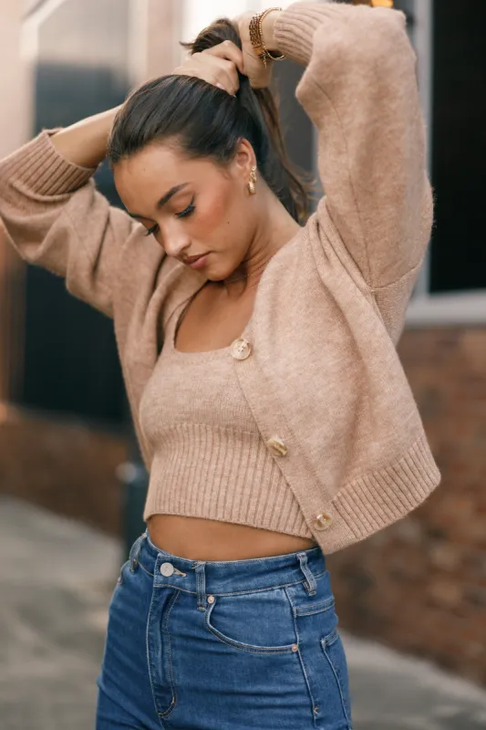 Isabel Button Front Cardigan - Beige sold by Petal & Pup