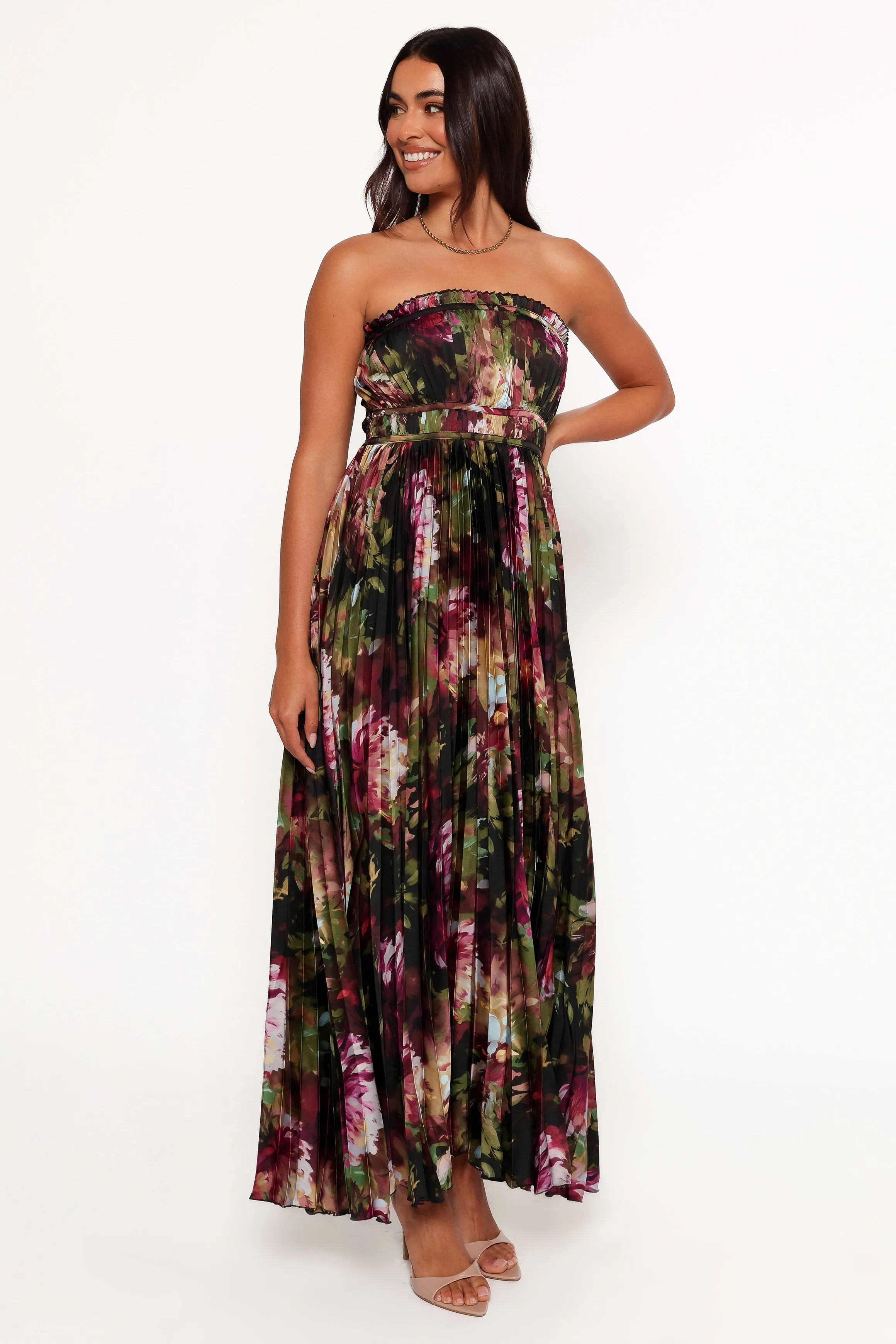 Angelique Strapless Maxi Dress - Grey Blurred Floral sold by Petal & Pup product image thumbnail 5