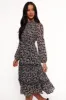Edwina Shirred Frill Long Sleeve Midi Dress - Black Floral sold by Petal & Pup
