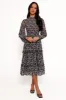 Edwina Shirred Frill Long Sleeve Midi Dress - Black Floral sold by Petal & Pup