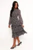 Edwina Shirred Frill Long Sleeve Midi Dress - Black Floral sold by Petal & Pup