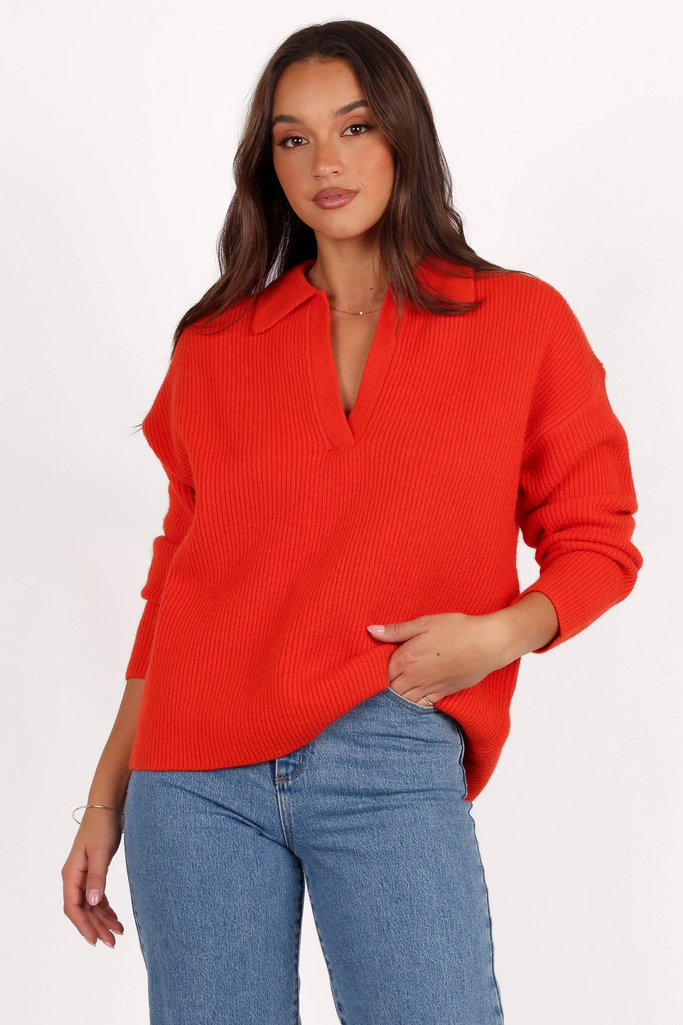 Zala Vneck Collar Knit Sweater - Red sold by Petal & Pup product image thumbnail 3