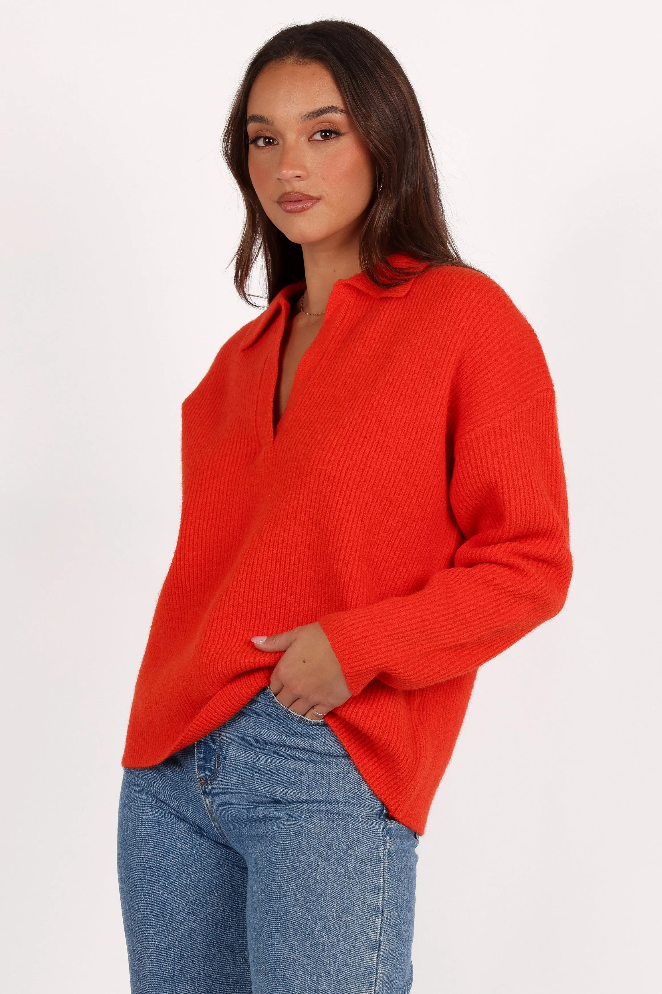 Zala Vneck Collar Knit Sweater - Red sold by Petal & Pup product image thumbnail 4