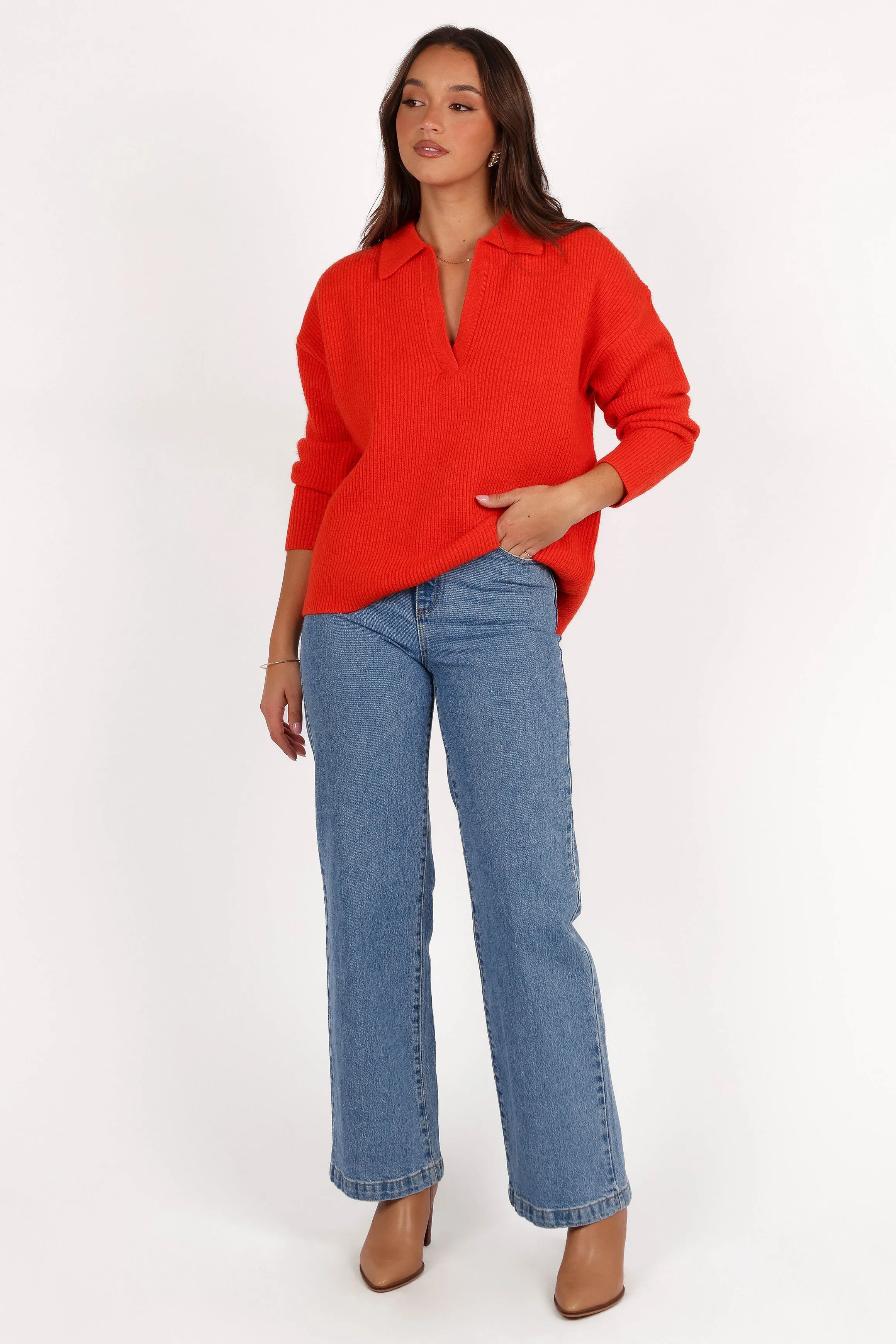 Zala Vneck Collar Knit Sweater - Red sold by Petal & Pup product image thumbnail 2