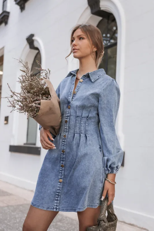 Phoenix Long Sleeve Mini Dress - Denim sold by Petal & Pup