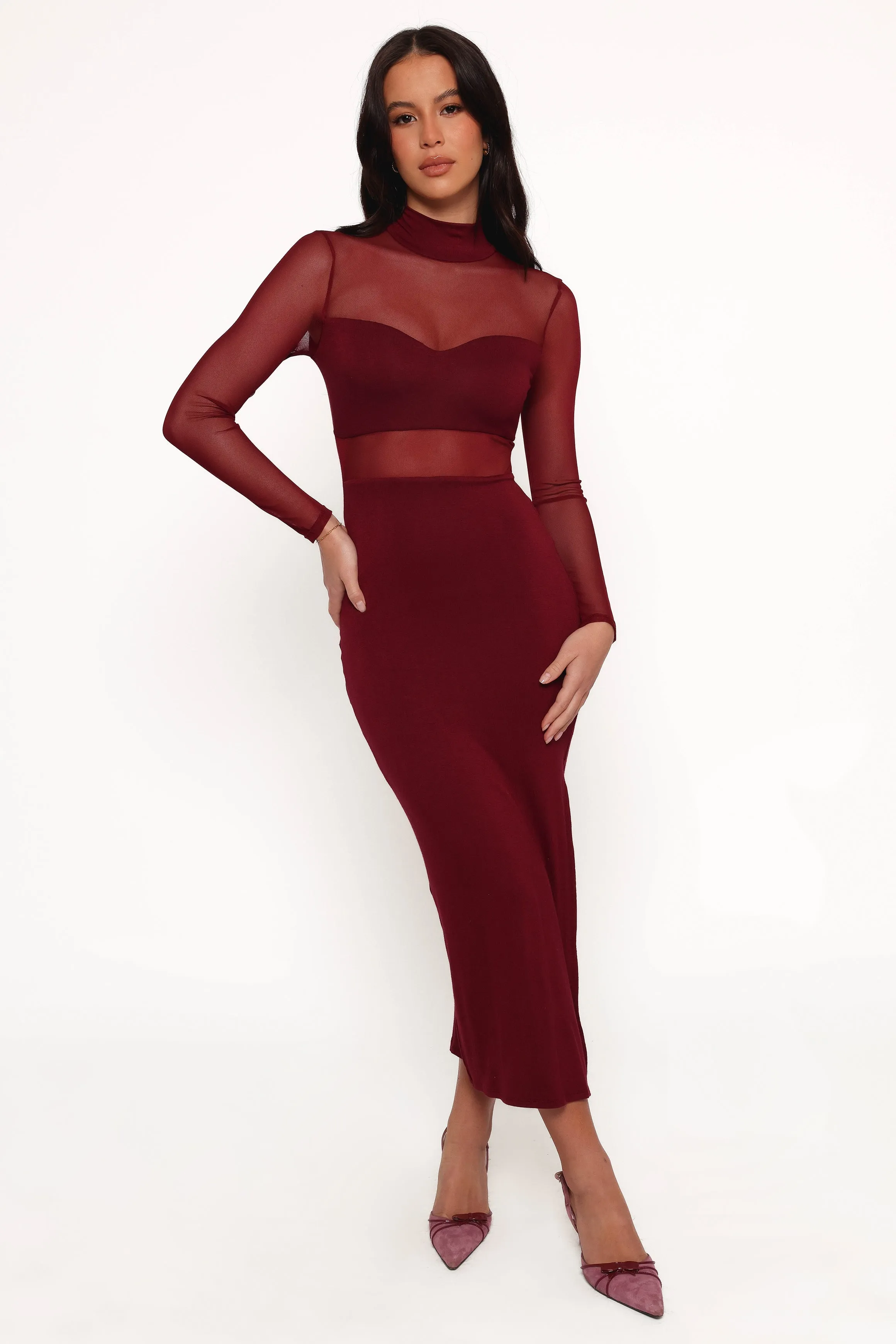 Farrow Long Sleeve Midi Dress - Wine sold by Petal & Pup