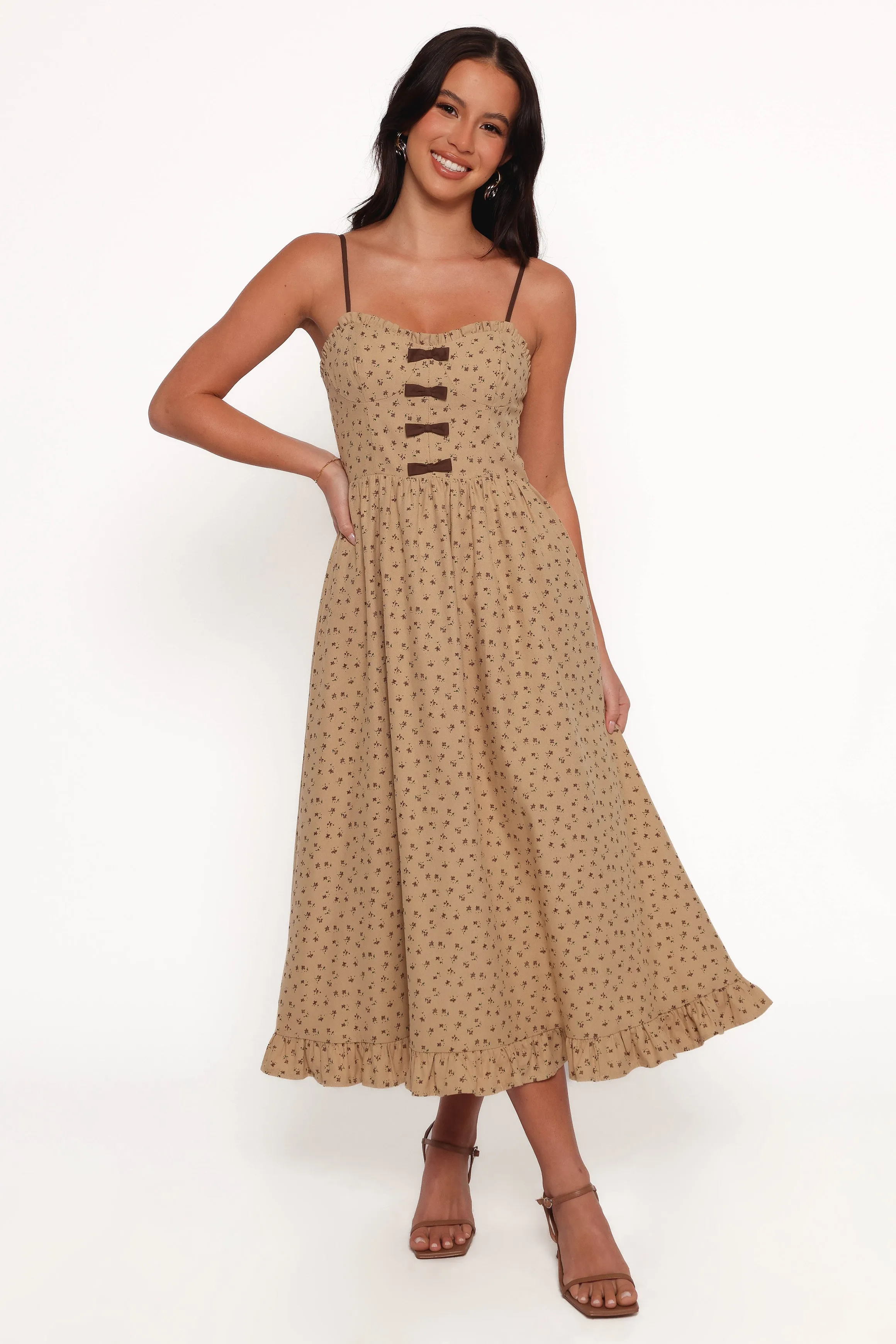 Robbins Midi Dress - Beige Brown sold by Petal & Pup