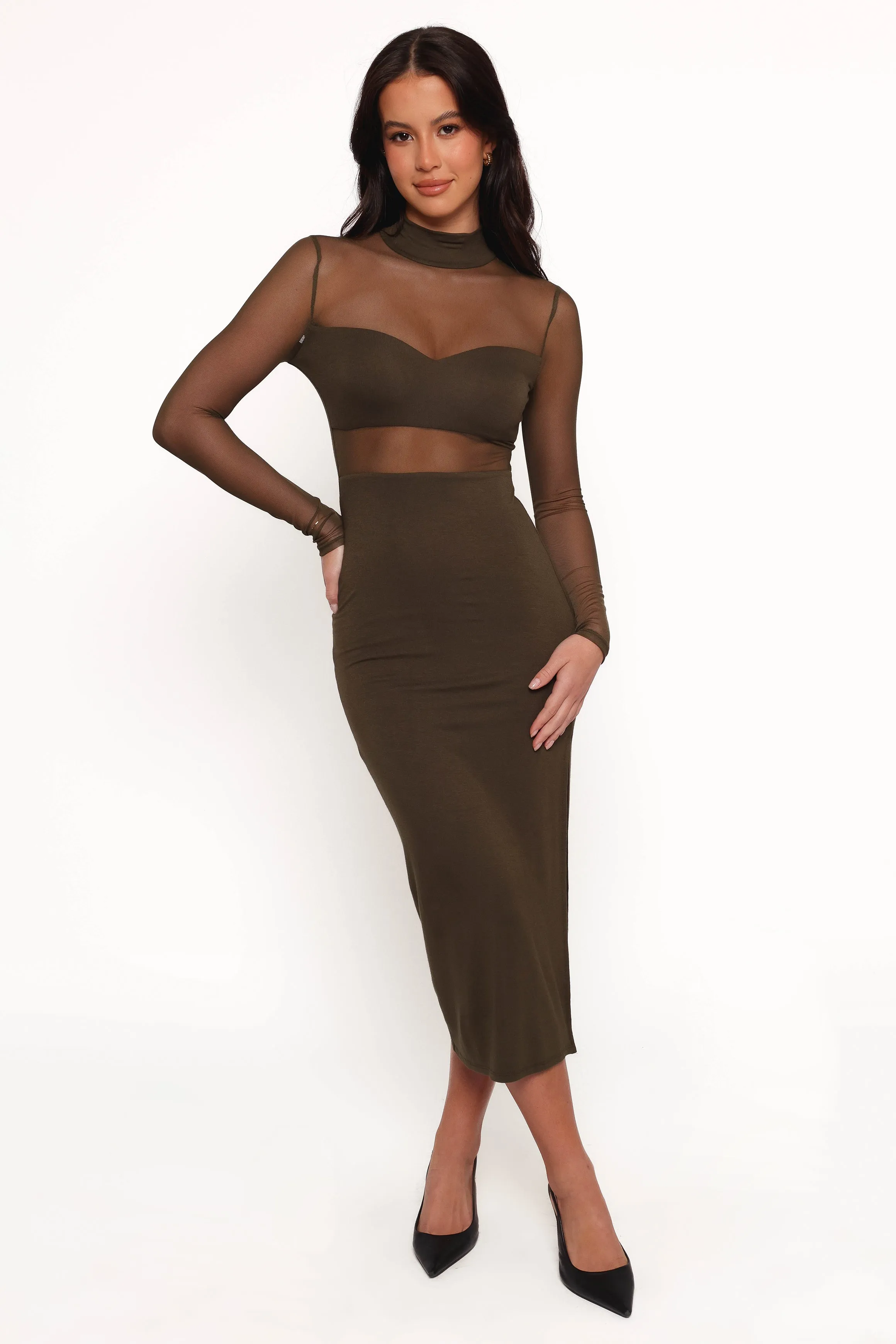 Farrow Long Sleeve Midi Dress - Olive sold by Petal & Pup