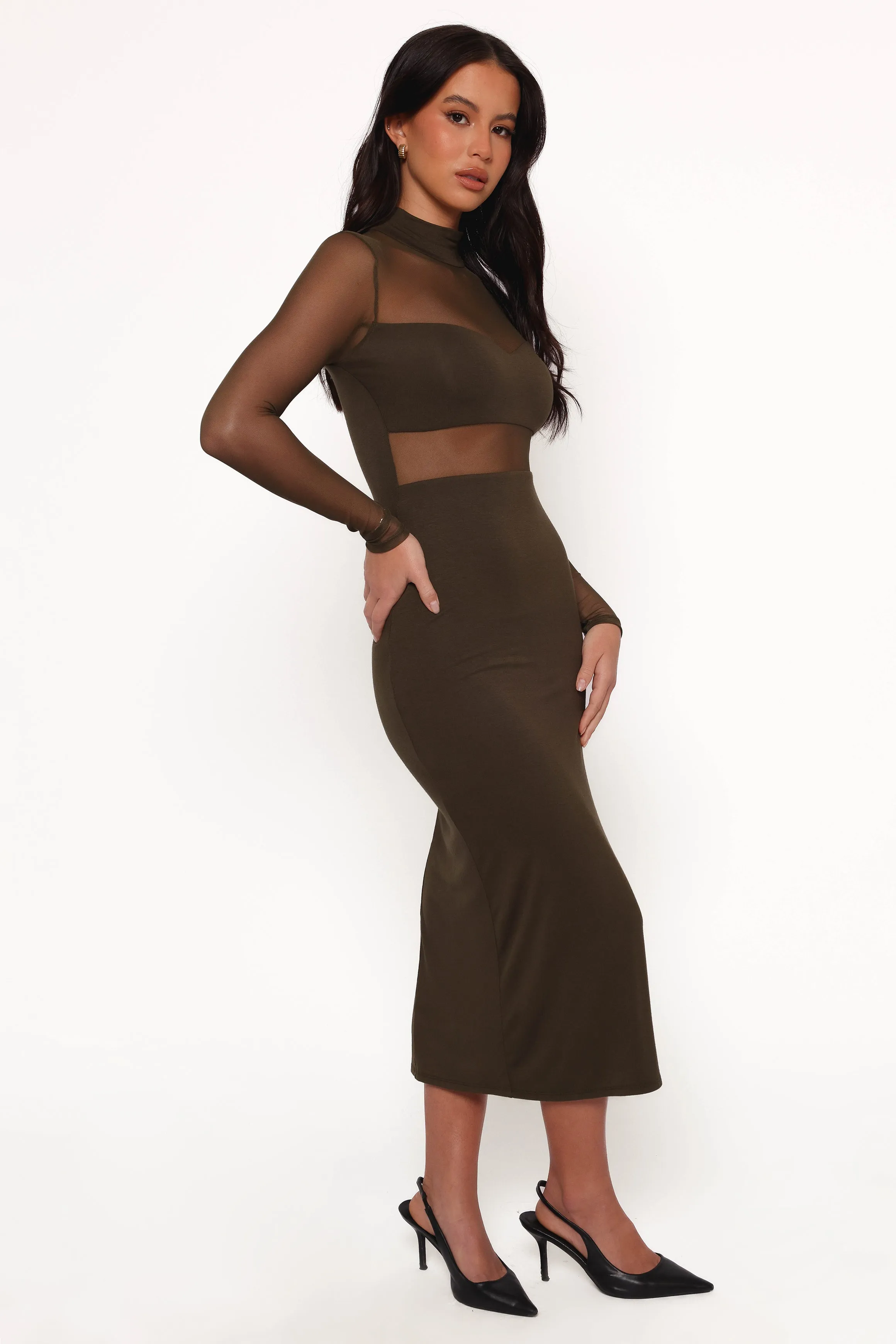 Farrow Long Sleeve Midi Dress - Olive sold by Petal & Pup product image thumbnail 5
